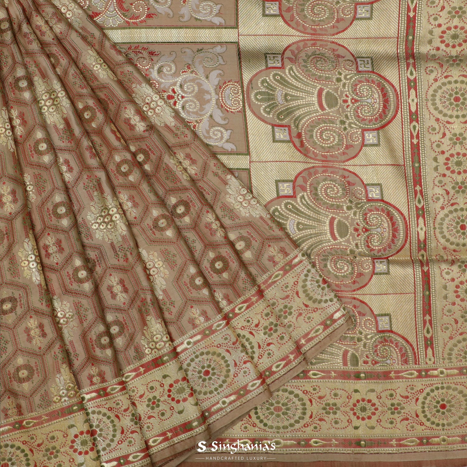 Tan Beige Silk Saree With Banarasi Weaving