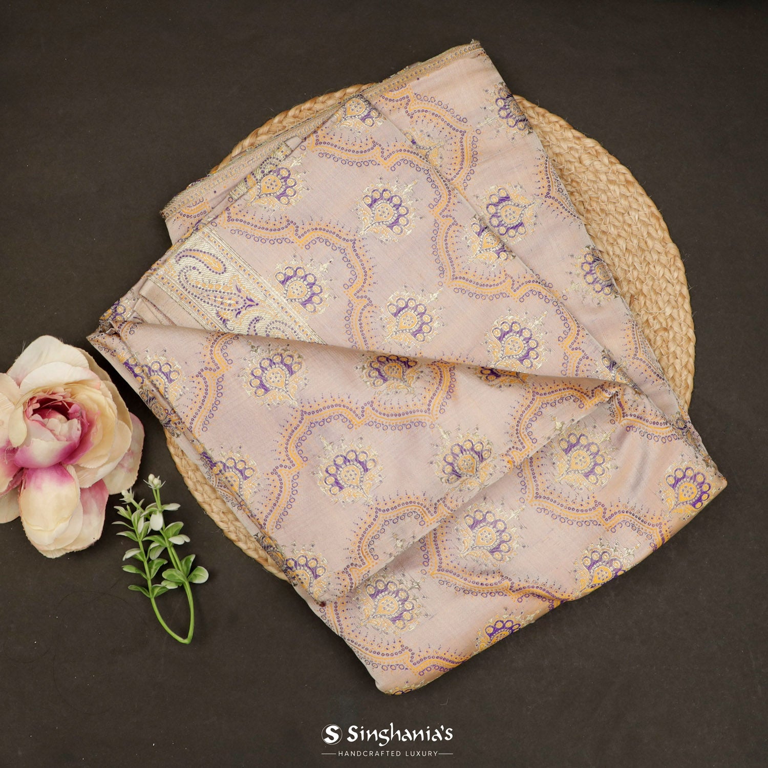 Ginger Cream Silk Saree With Banarasi Weaving