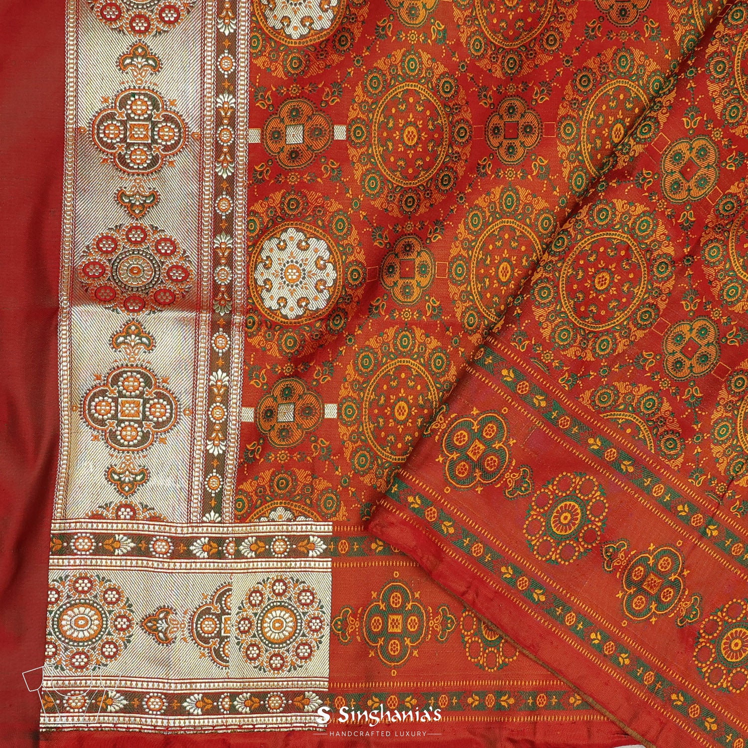Fire Brick Silk Saree With Banarasi Weaving