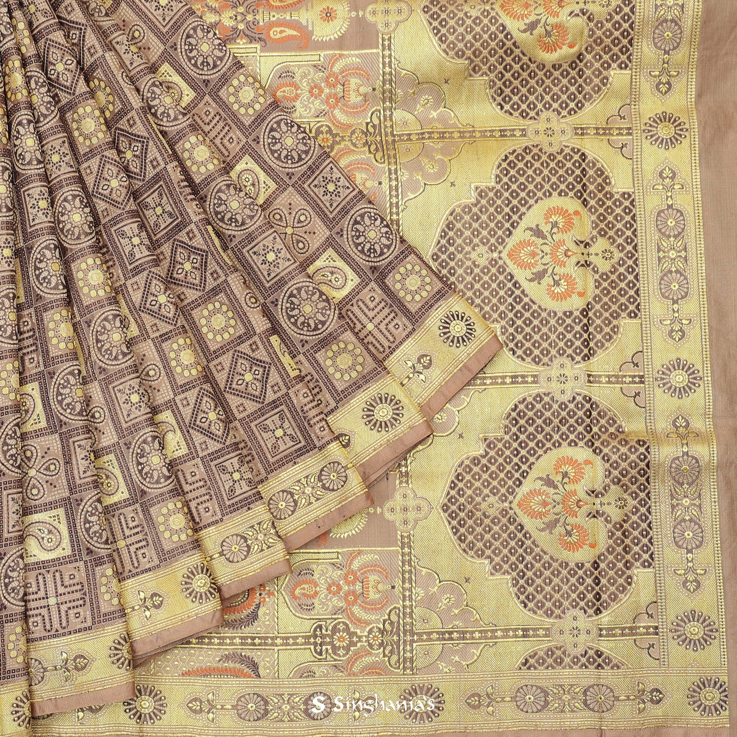 Coral Cream Silk Saree With Banarasi Weaving