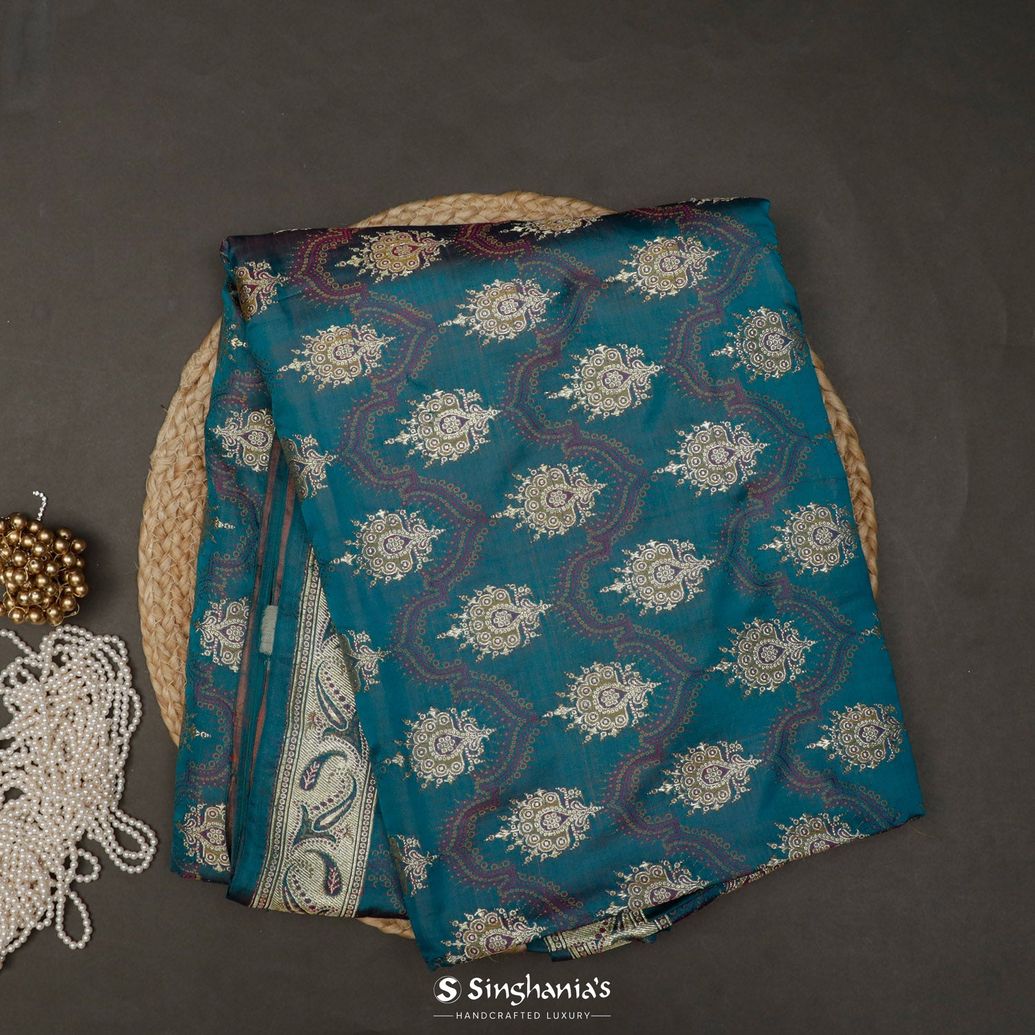 Turkish Blue Silk Saree With Banarasi Weaving