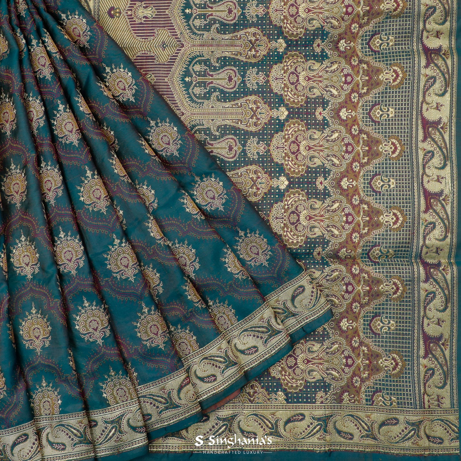 Turkish Blue Silk Saree With Banarasi Weaving