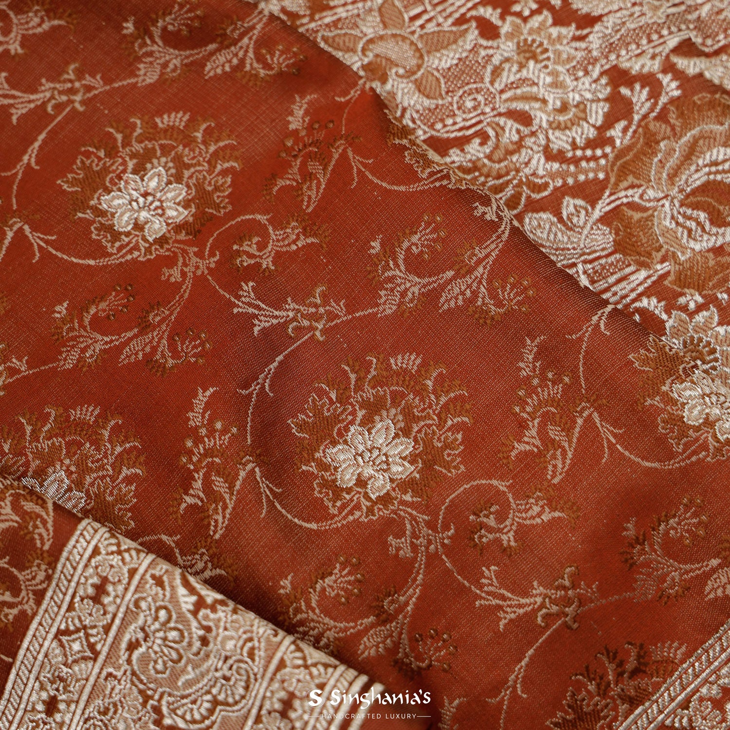 Brown Rust Silk Saree With Banarasi Weaving
