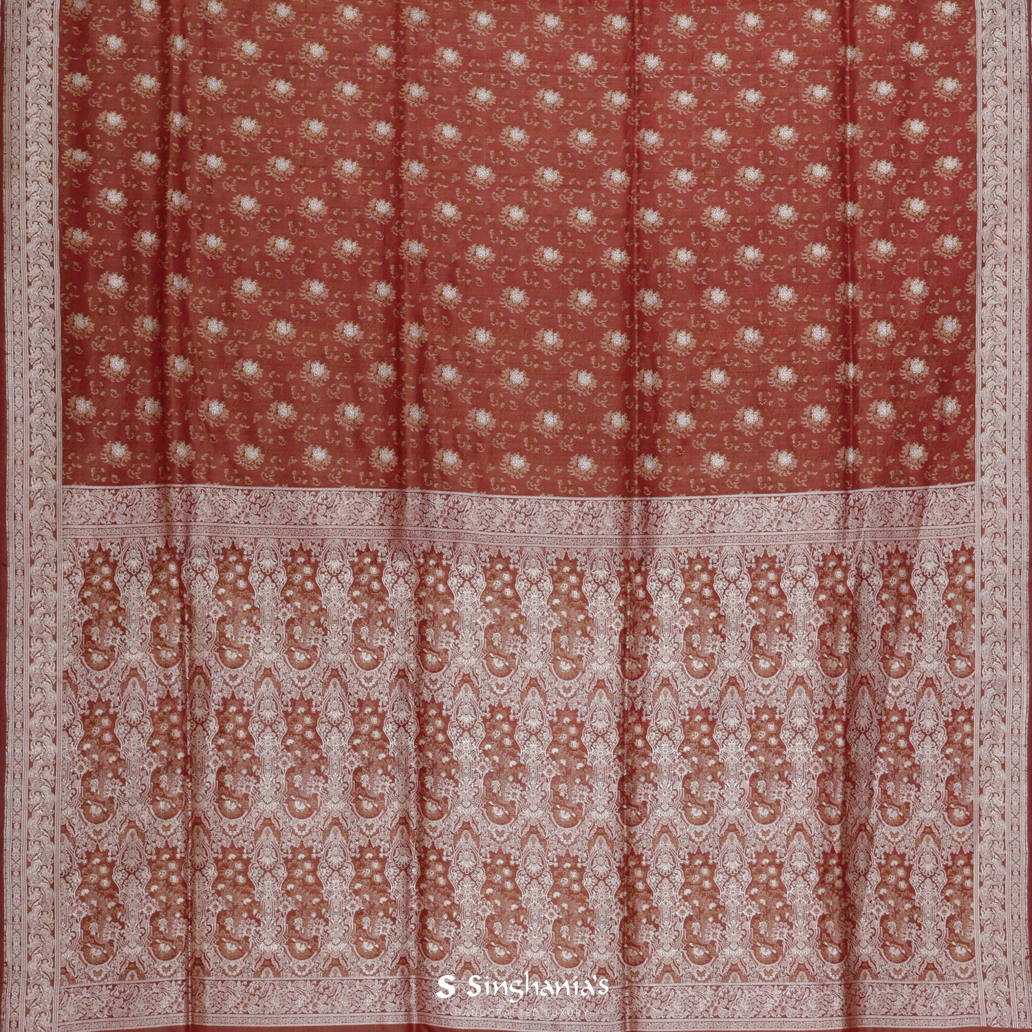 Auburn Red Silk Saree With Banarasi Weaving