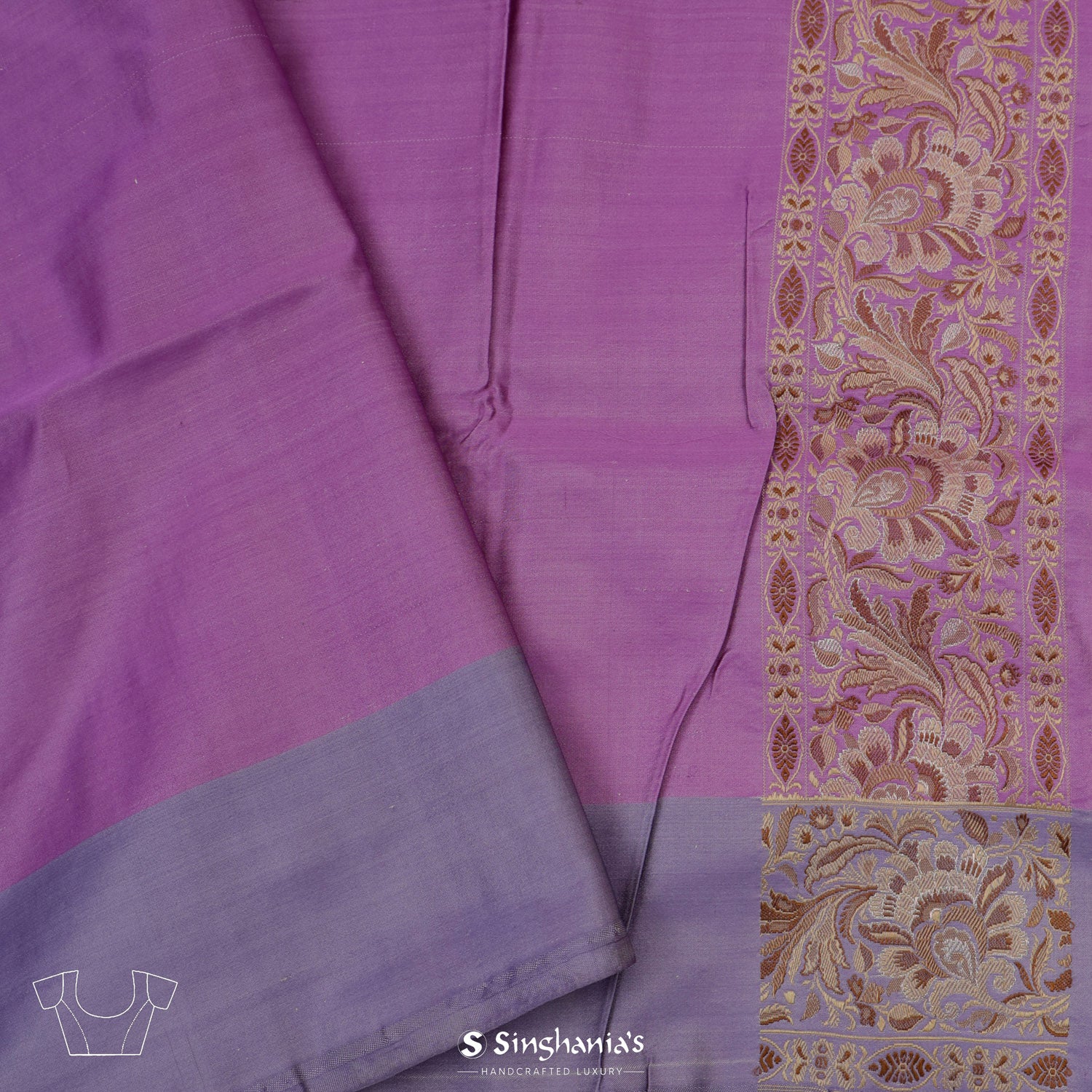 French Mauve Silk Saree With Banarasi Weaving