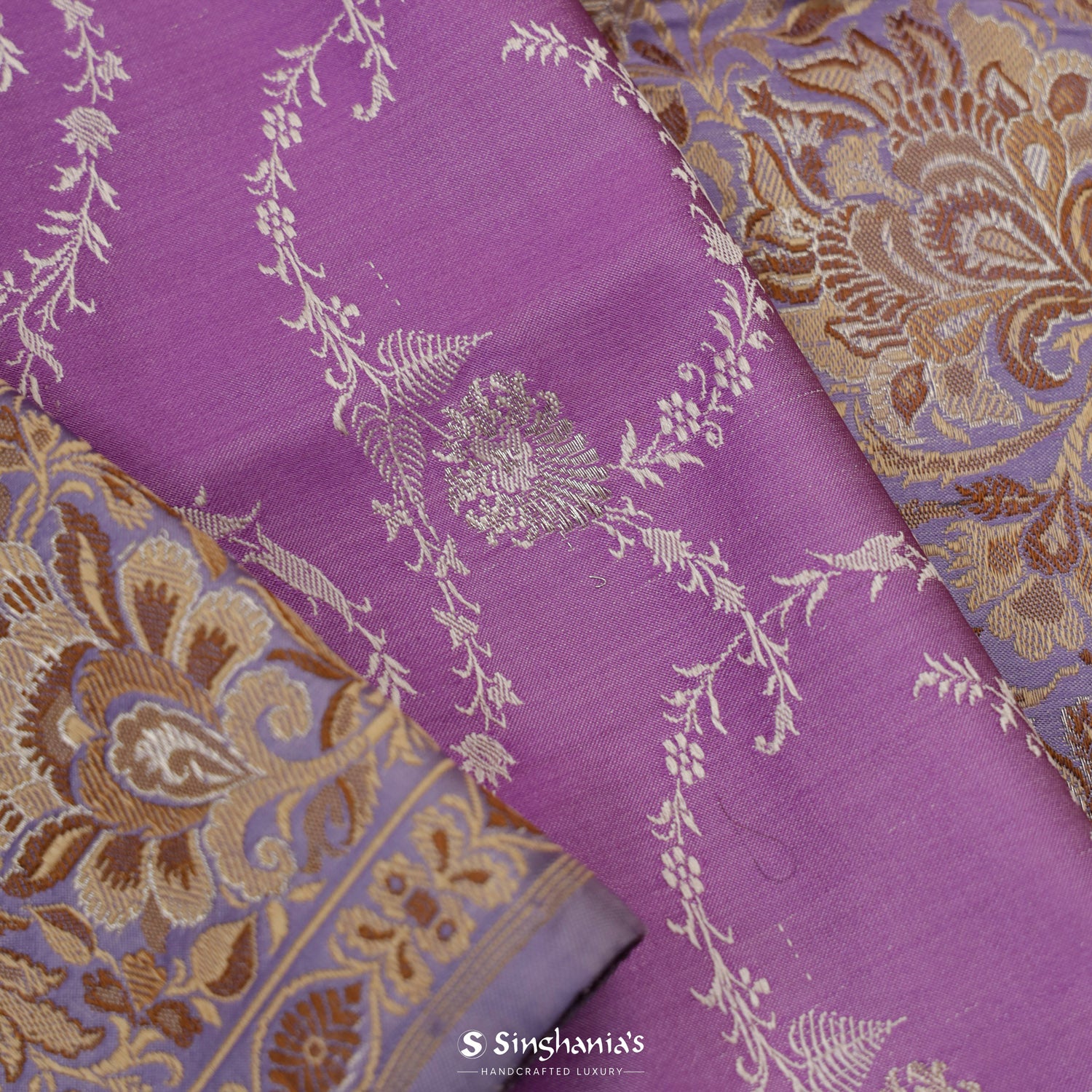 French Mauve Silk Saree With Banarasi Weaving
