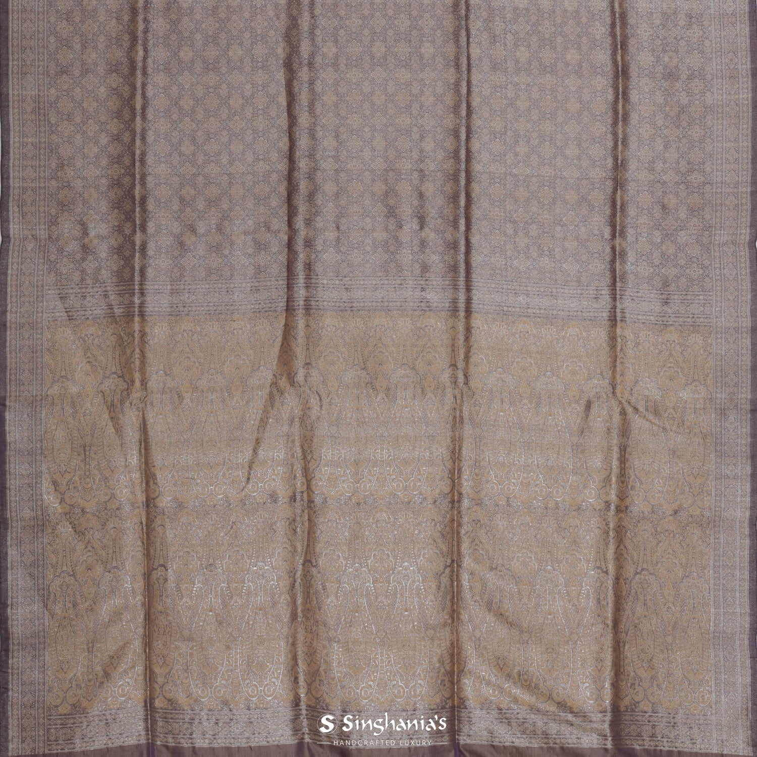 Feather Brown Banarasi Silk Saree With Floral Brocade Pattern