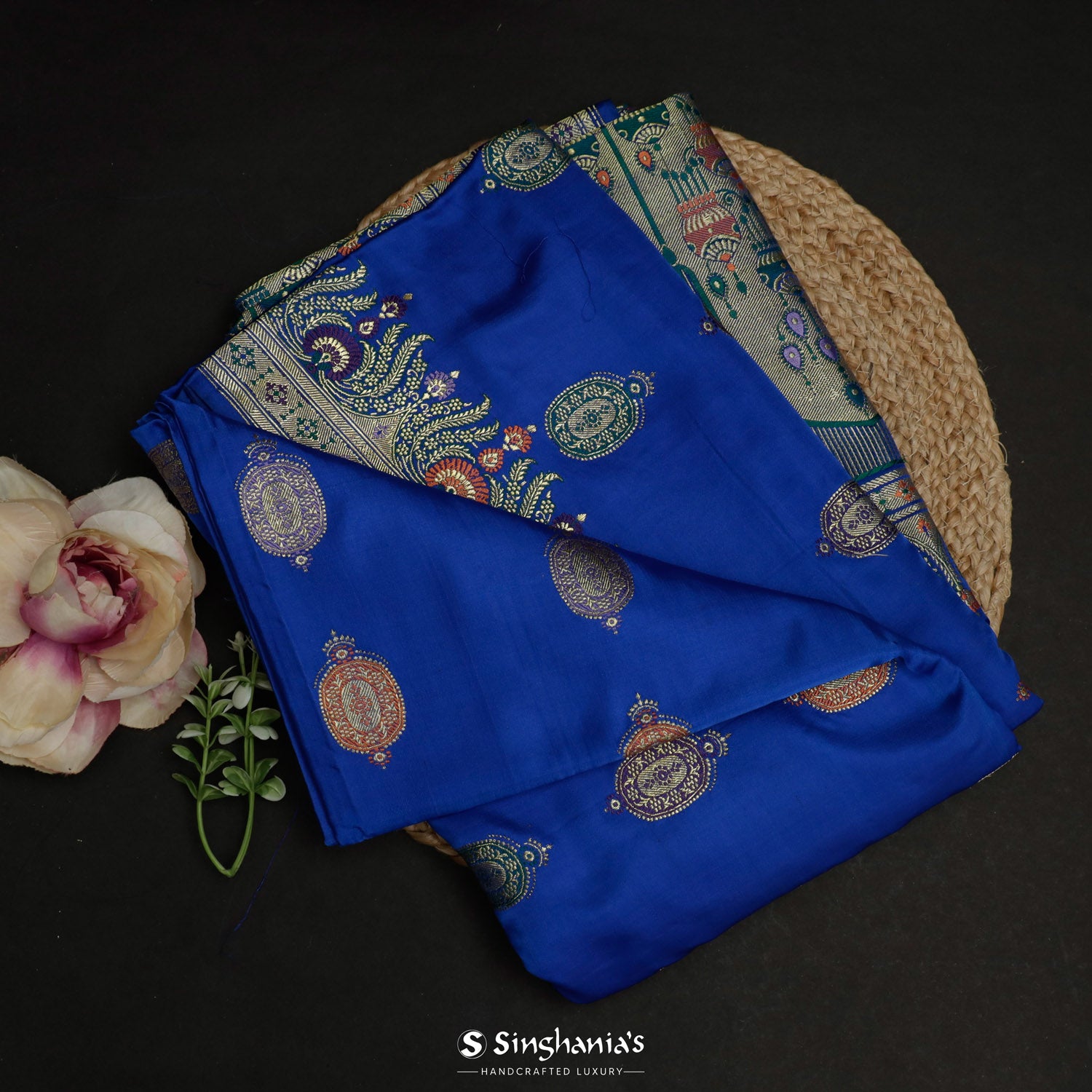 Sapphire Blue Silk Saree With Banarasi Weaving