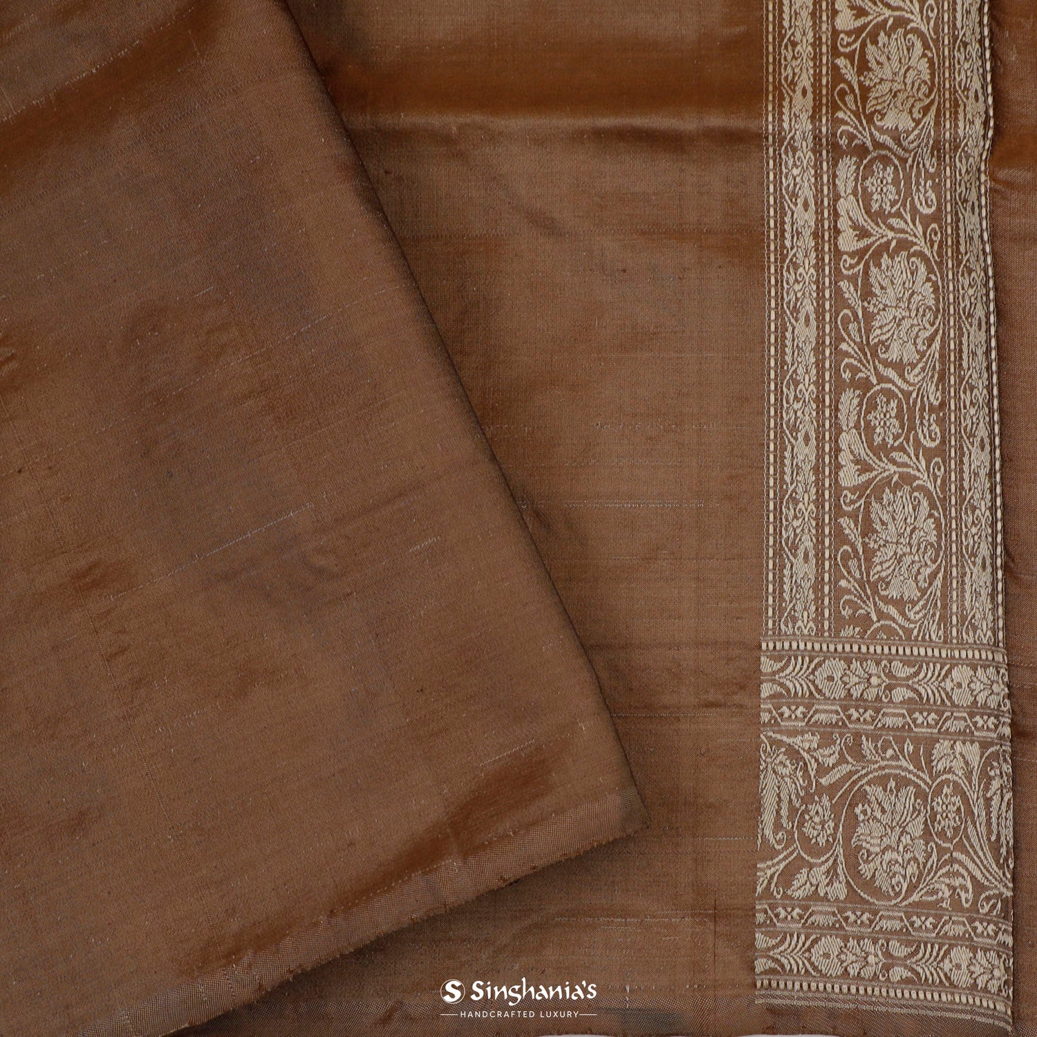 Dark Wood Silk Saree With Banarasi Weaving