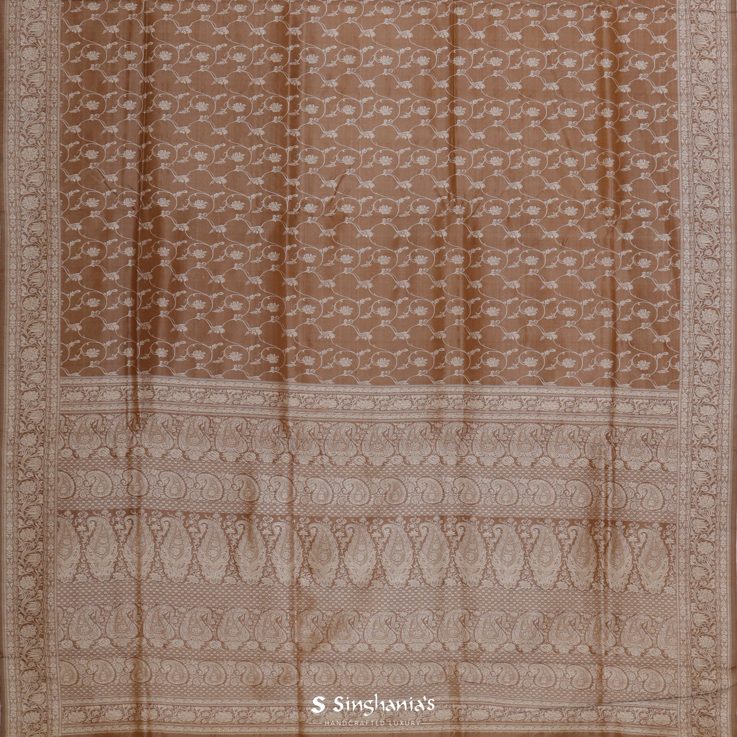 Dark Wood Silk Saree With Banarasi Weaving