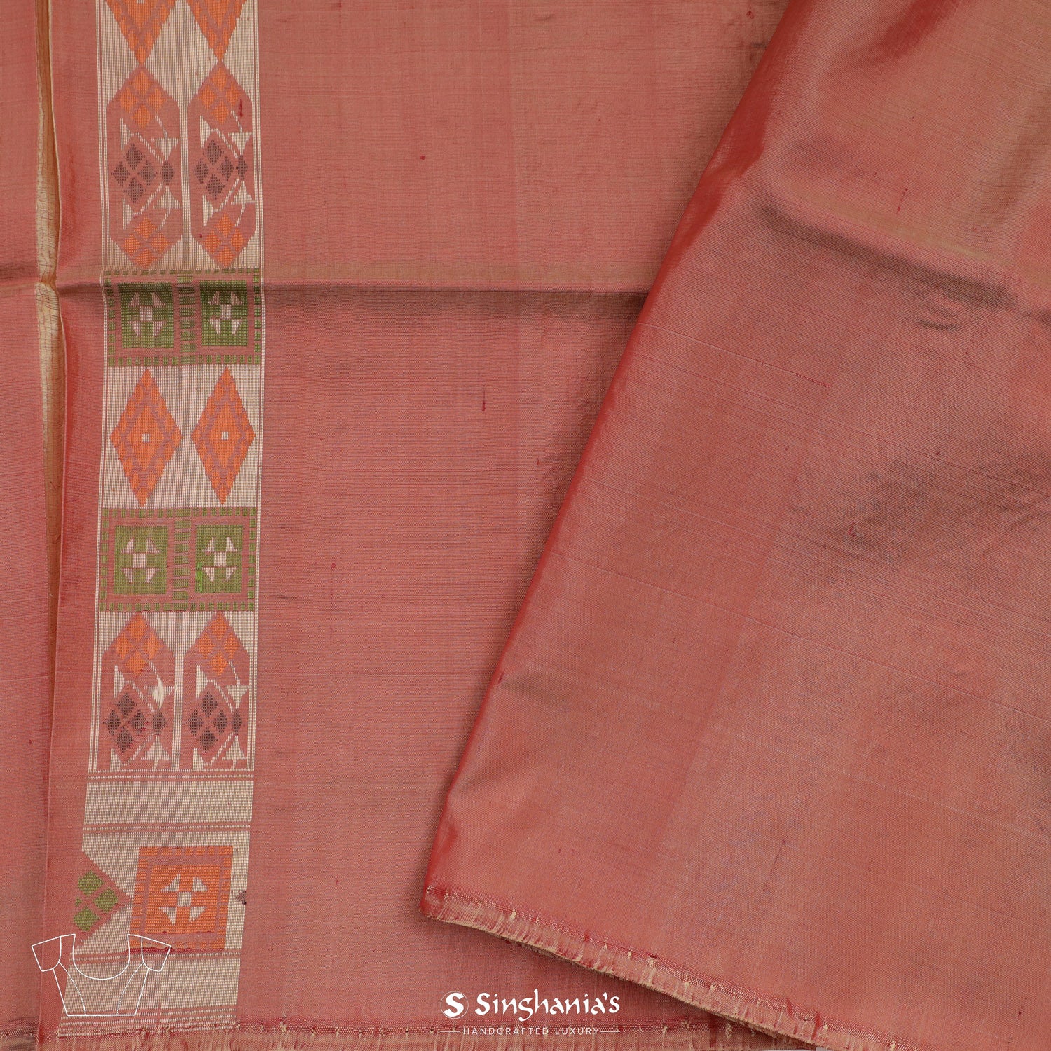 Peach Banarasi Silk Saree With Abstract Pattern