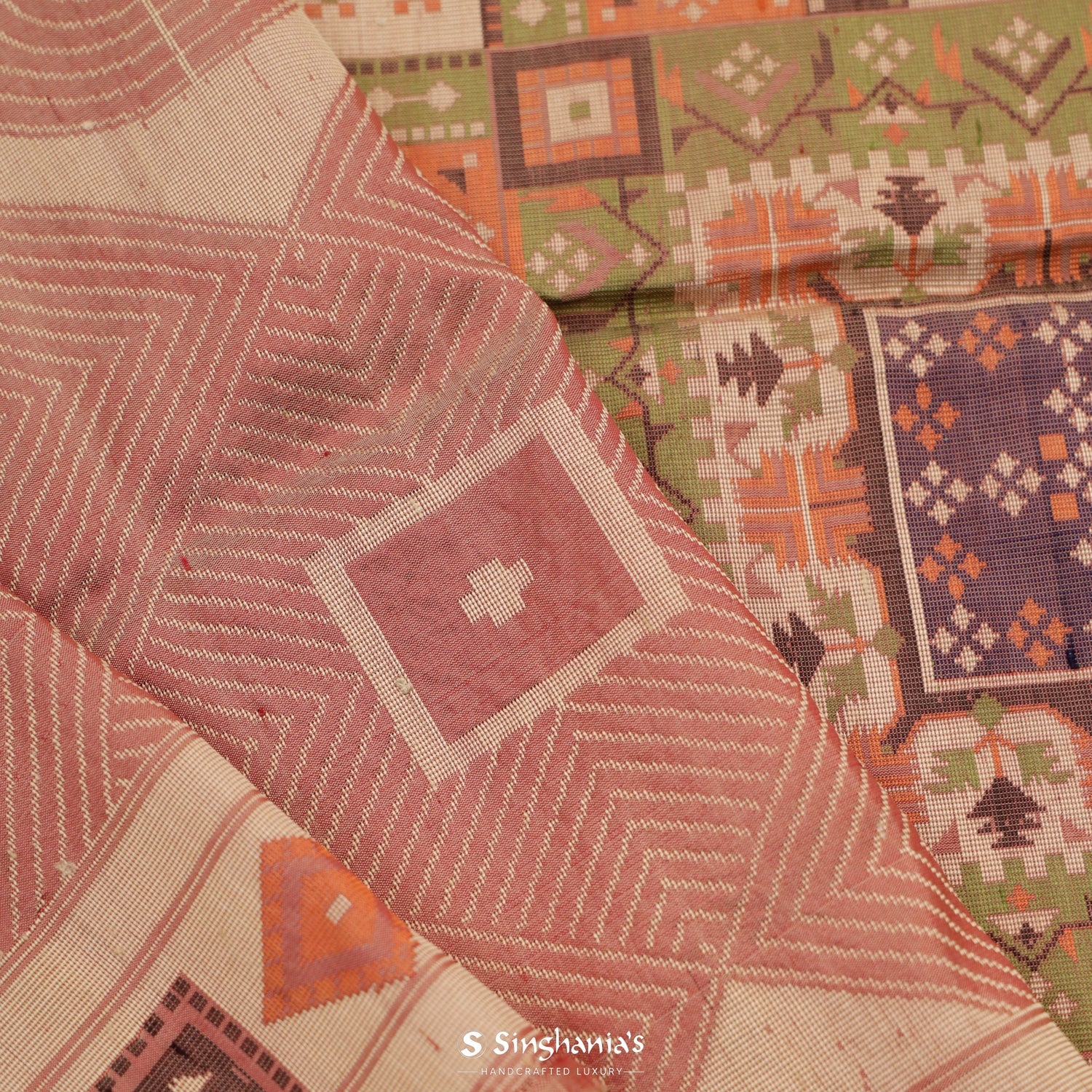 Peach Banarasi Silk Saree With Abstract Pattern