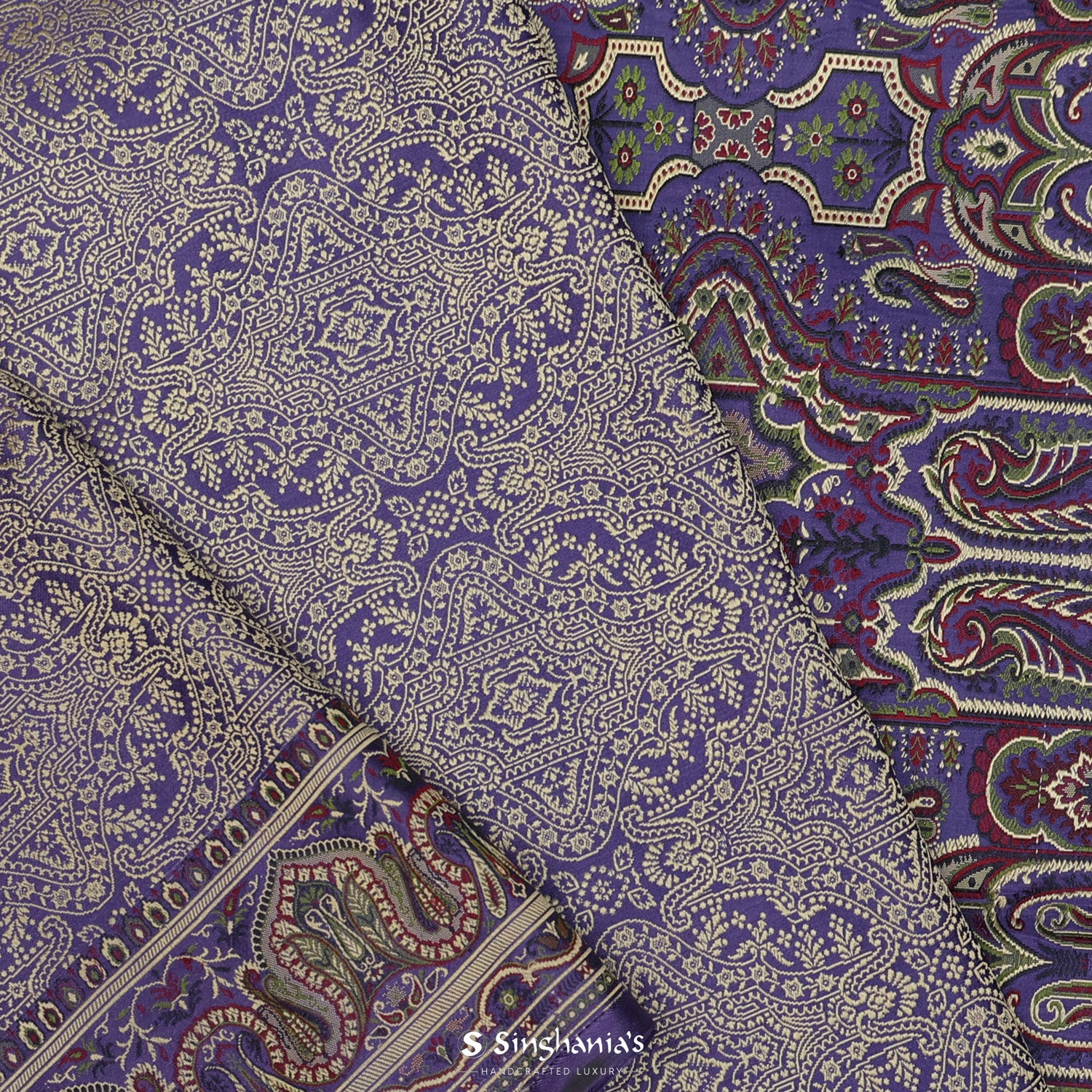 Deep Purple Silk Saree With Banarasi Weaving