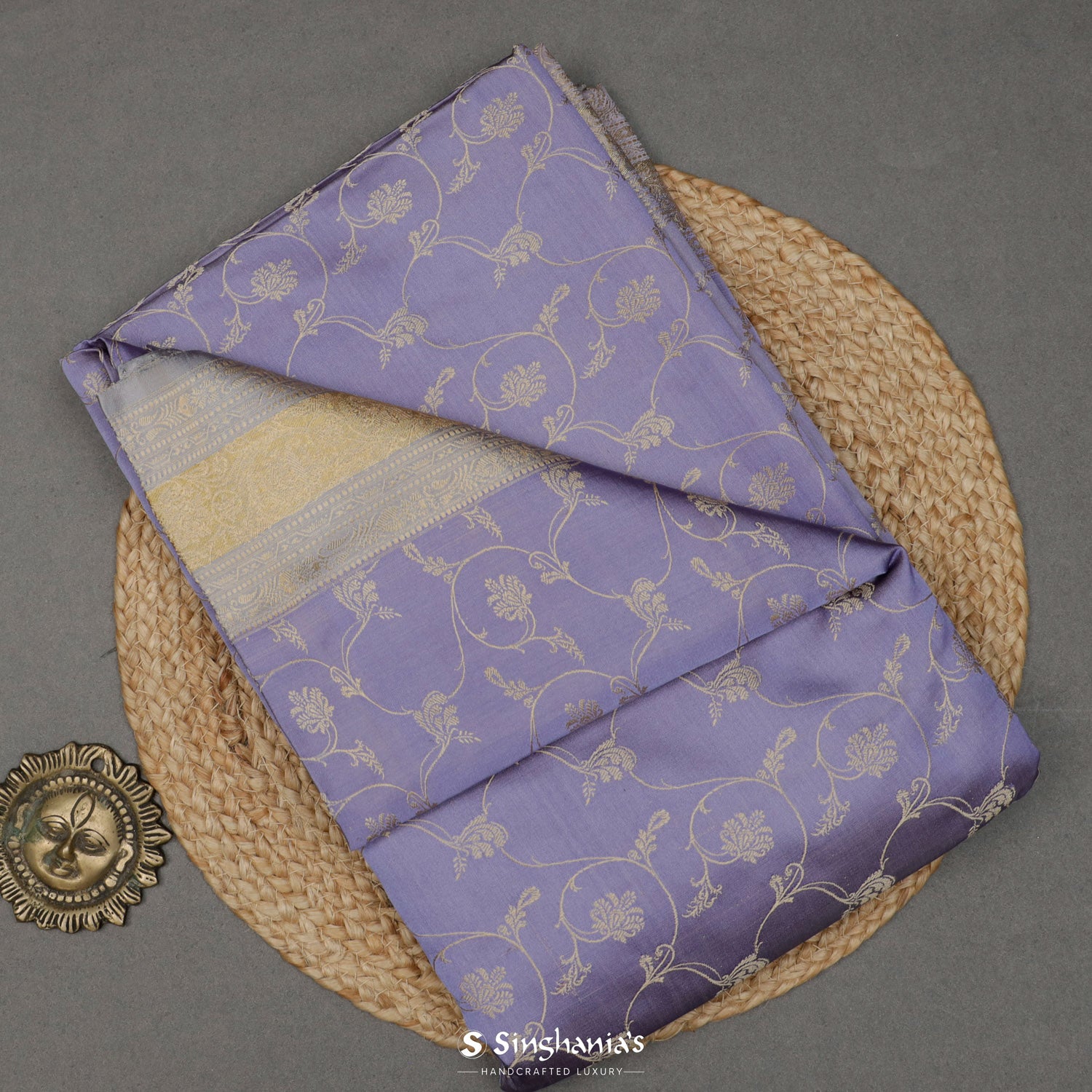 Pastel Lavender Banarasi Silk Saree With Floral Jaal Pattern