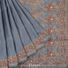 Blue-Gray Plain Silk Saree With Banarasi Weaving