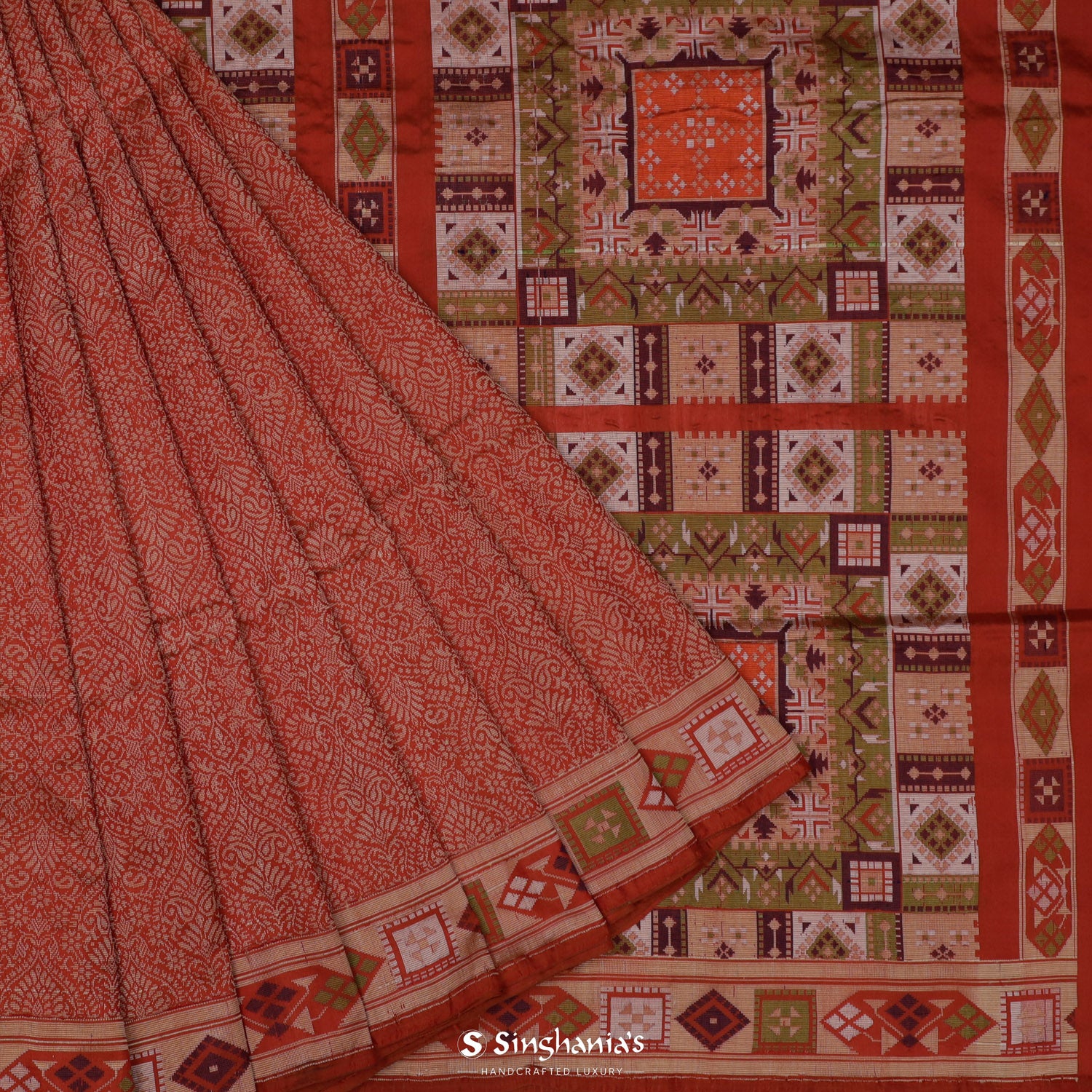 Prismatic Red Silk Saree With Banarasi Weaving