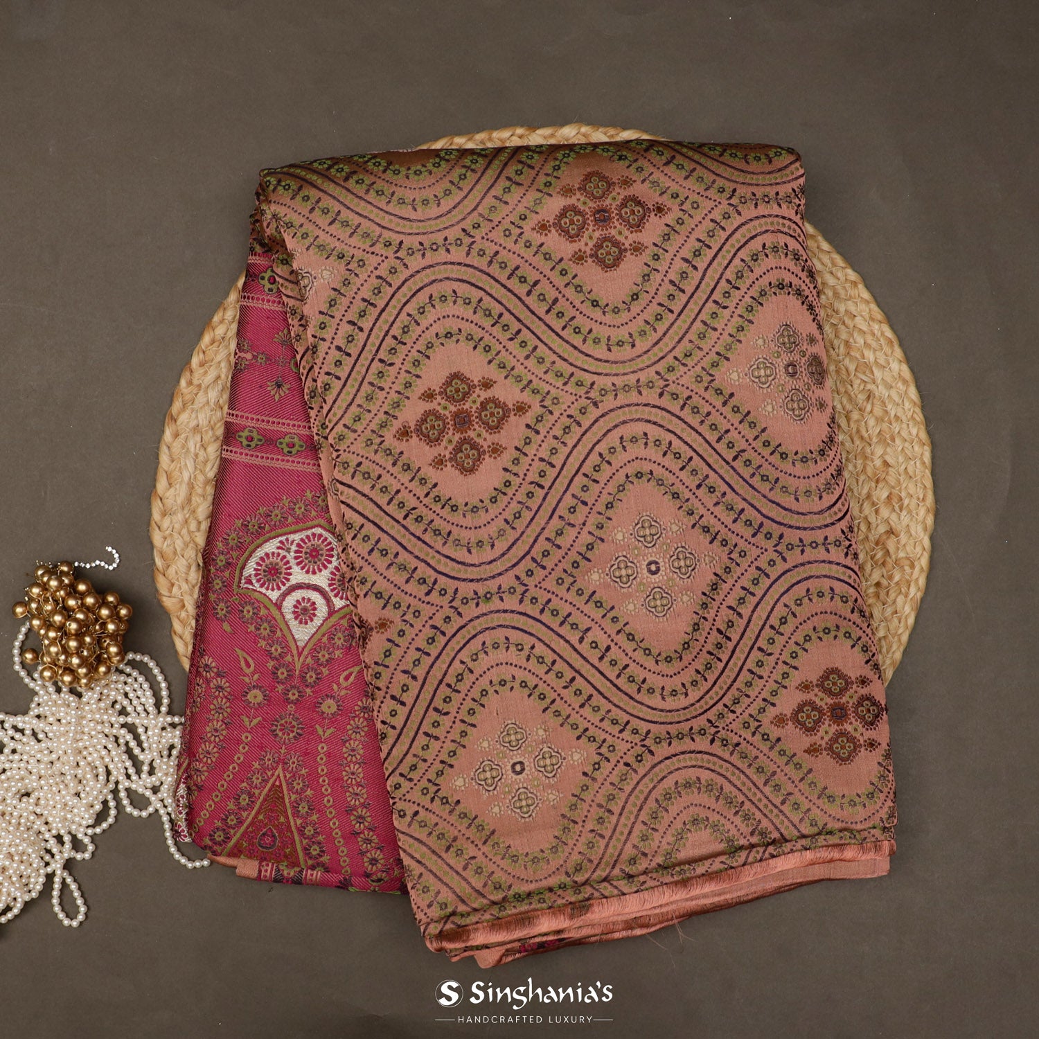 Dark Peach Silk Saree With Banarasi Weaving