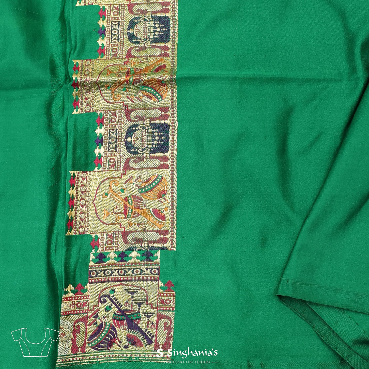 Shamrock Green Plain Silk Saree With Banarasi Weaving