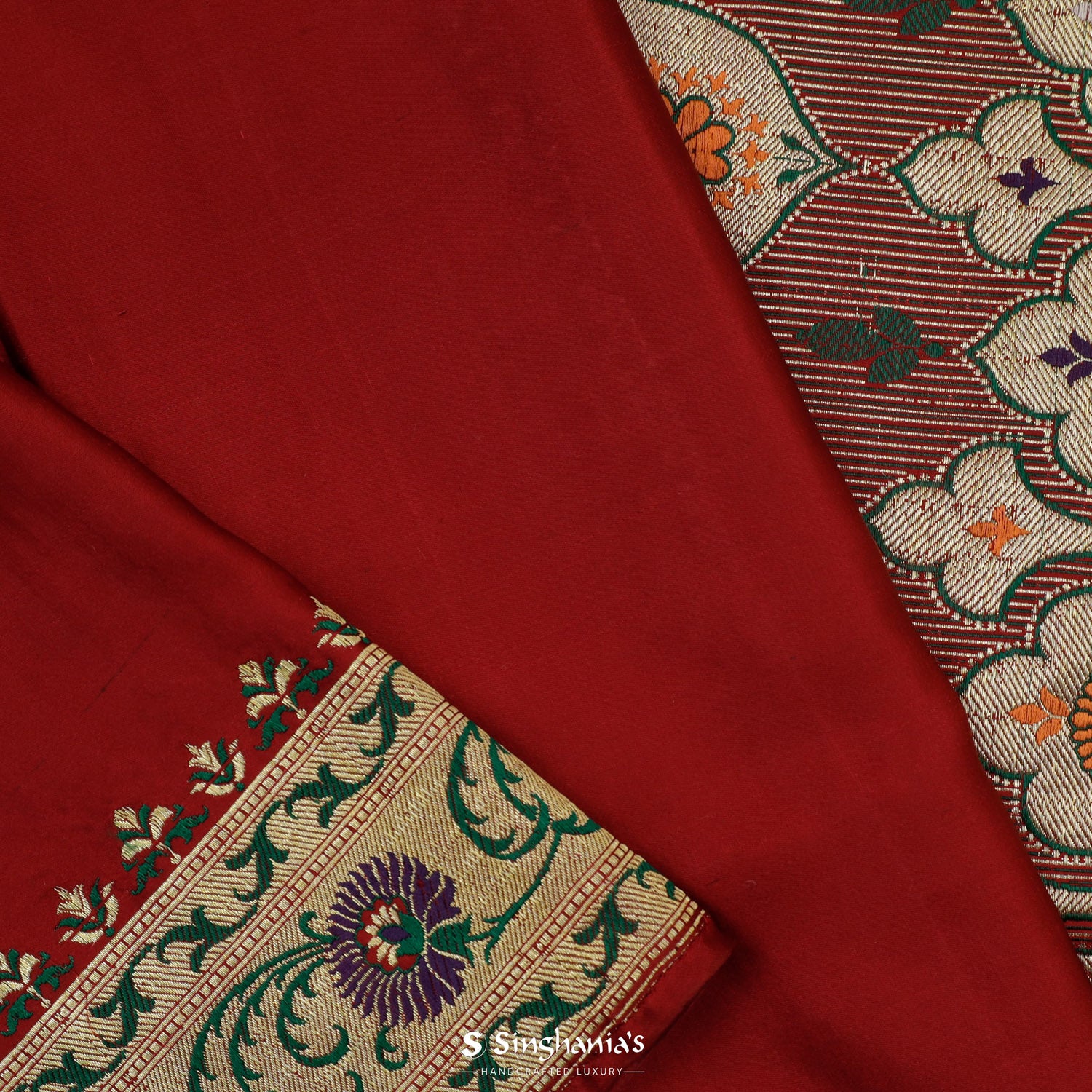 Hot Red Banarasi Silk Saree With Meenakari Weaving