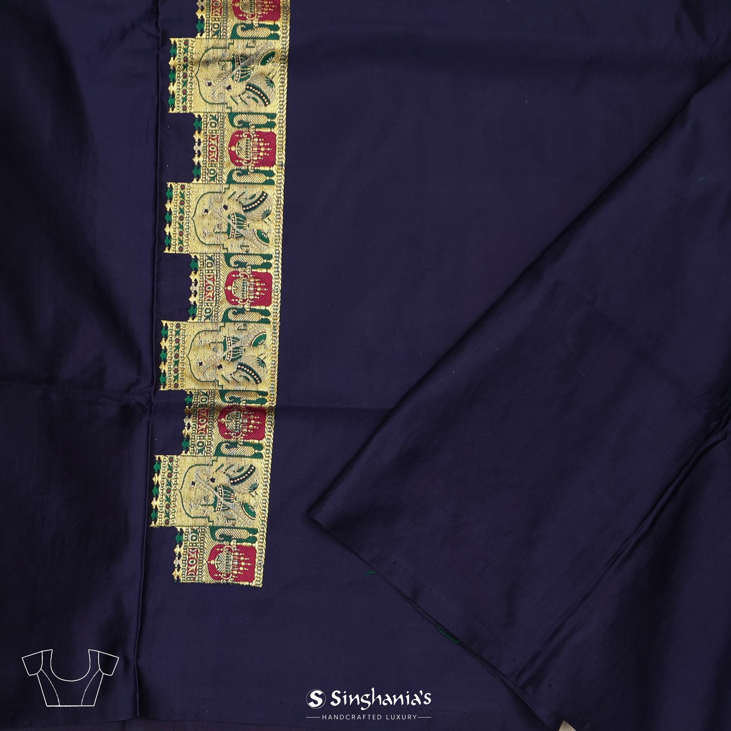 Indigo Plain Silk Saree With Banarasi Weaving