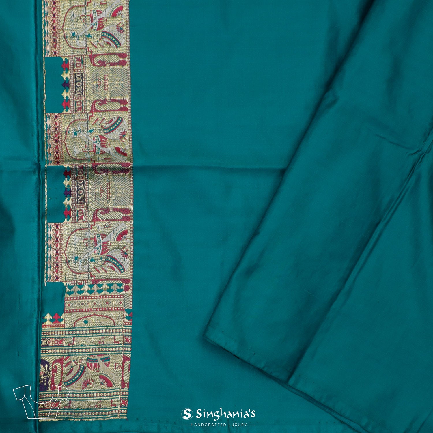 Duck Blue Banarasi Silk Saree With Meenakari Pallu And Border