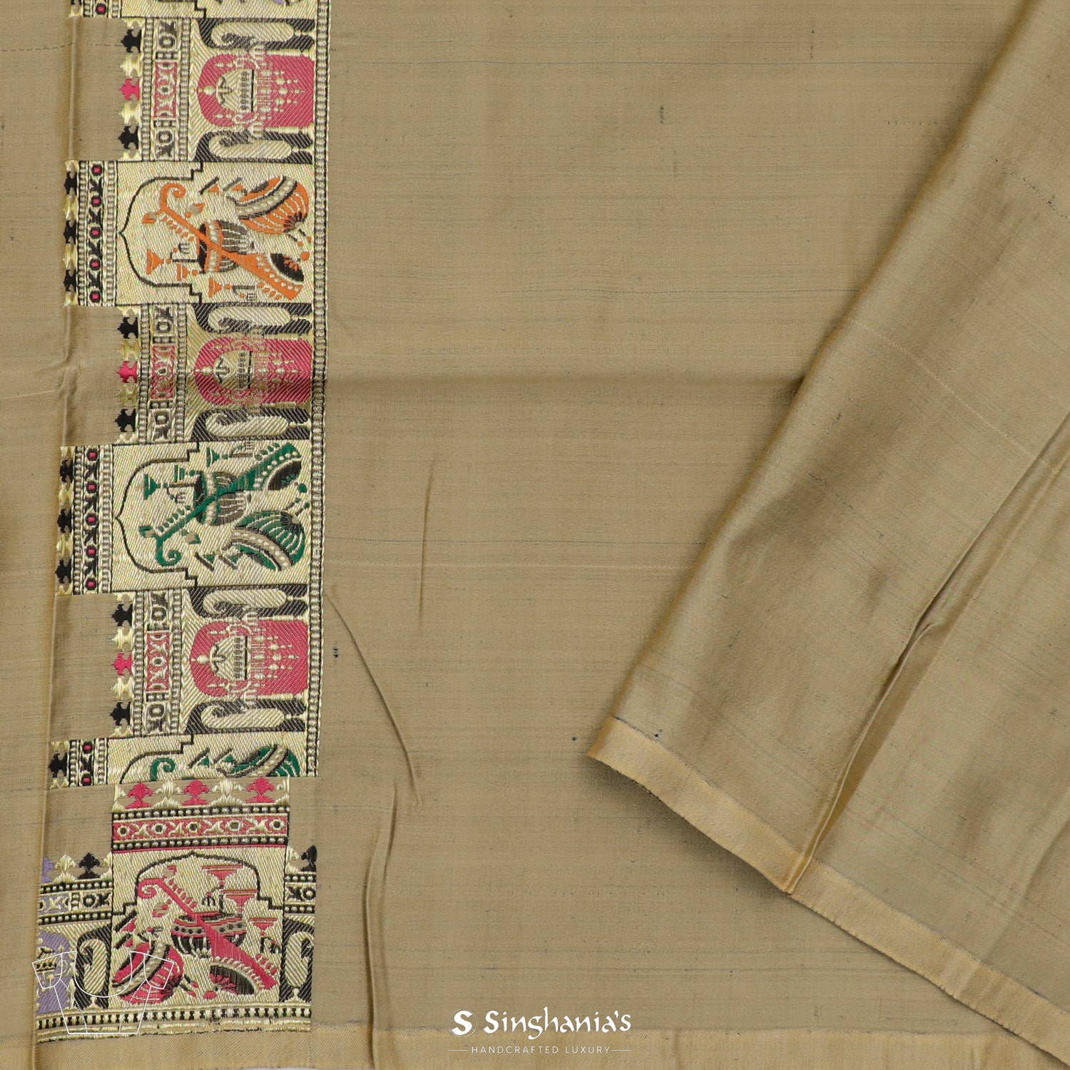 Dried Moss Brown Banarasi Silk Saree With Meenakari Pallu And Border