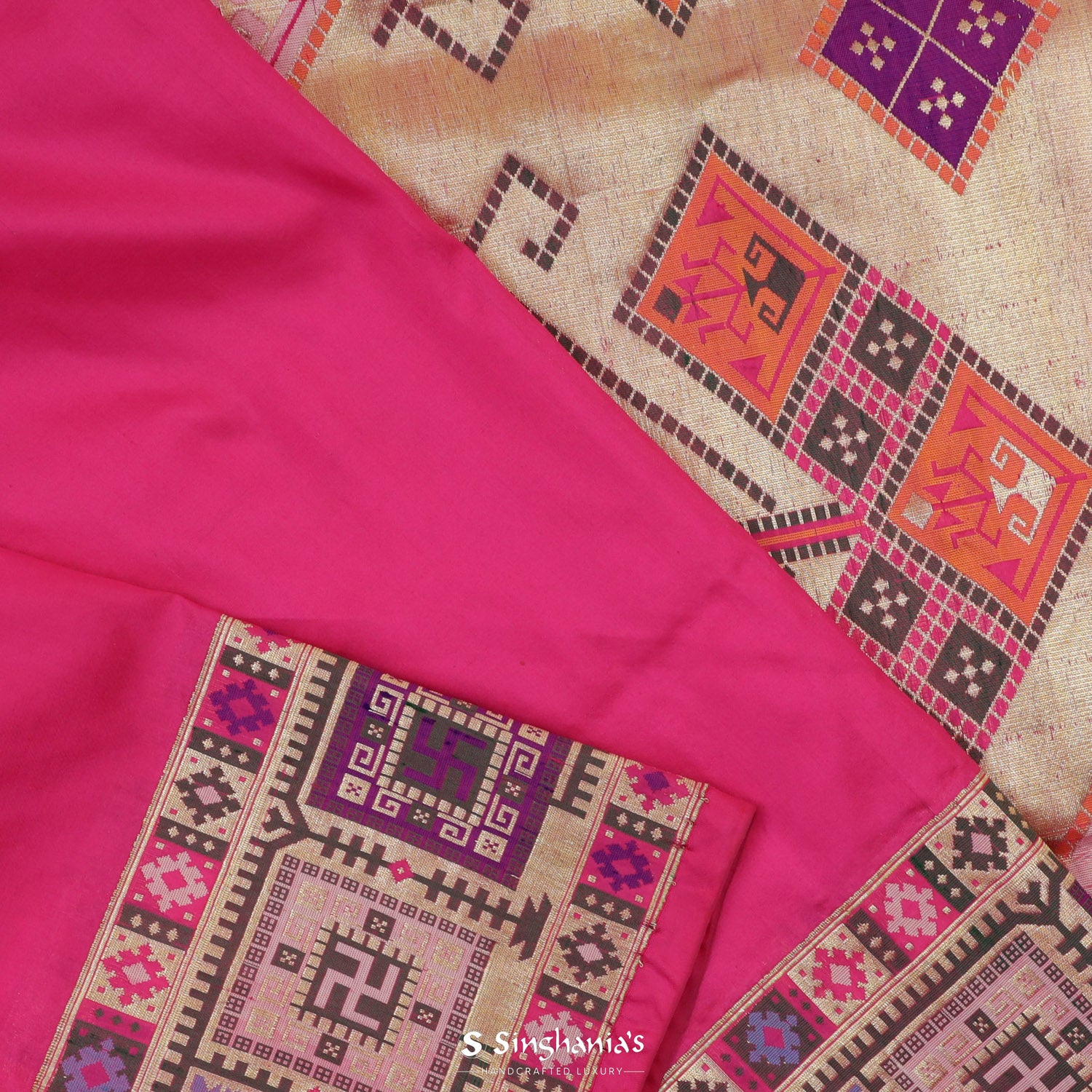 Cerise Pink Silk Saree With Meenakari Banarasi Weaving