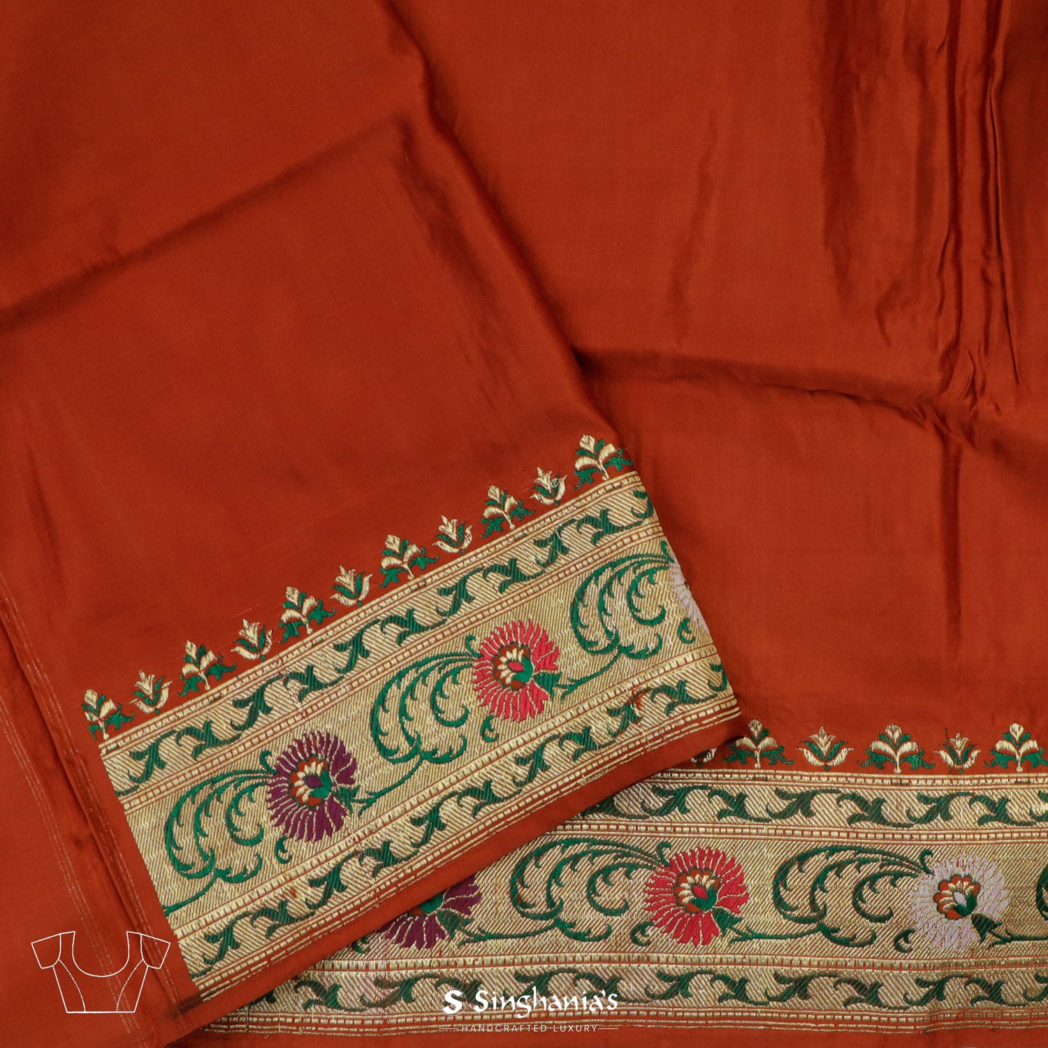 Syracuse Orange Banarasi Silk Saree With Meenakari Weaving