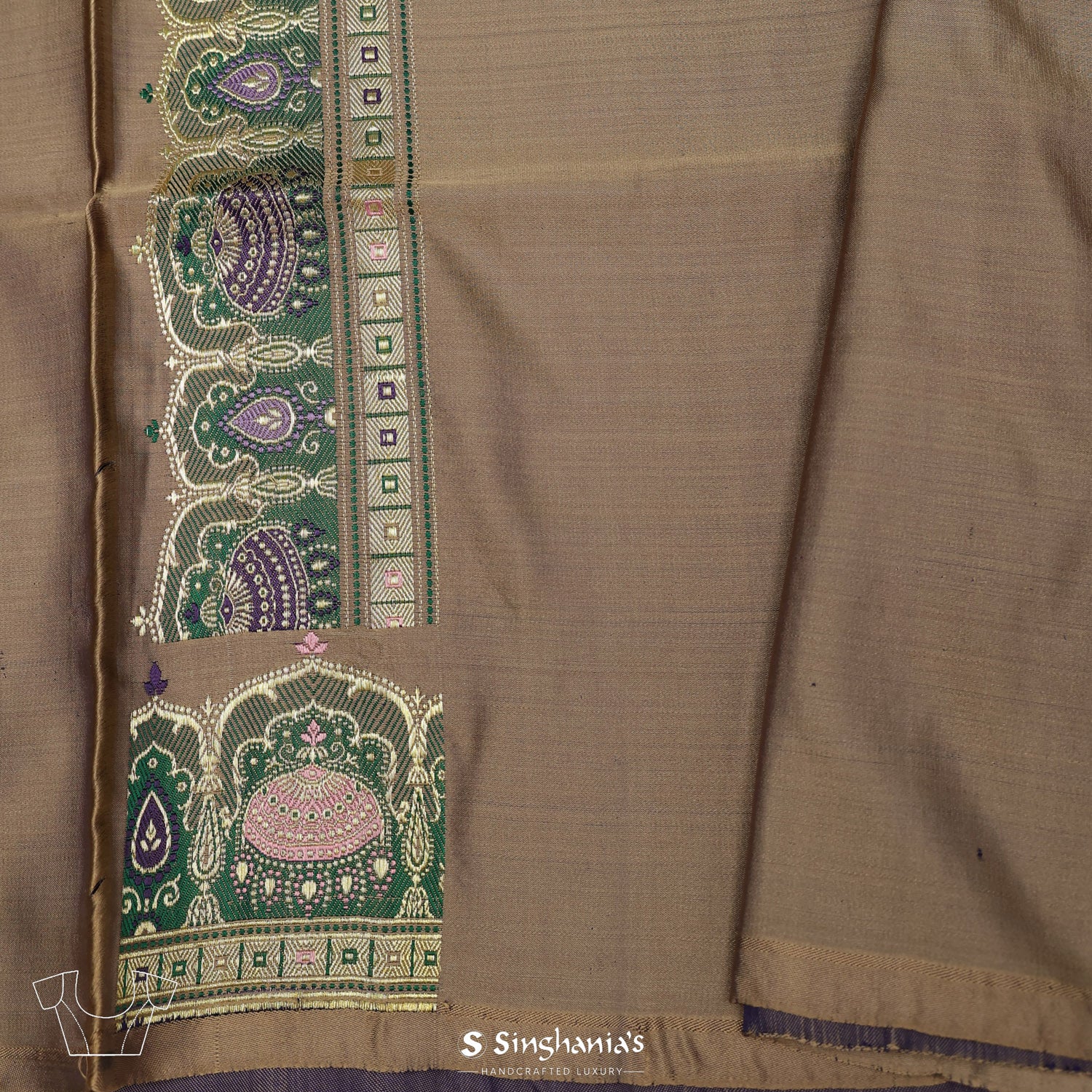 Cinnamon Toast Brown Plain Silk Saree With Banarasi Weaving
