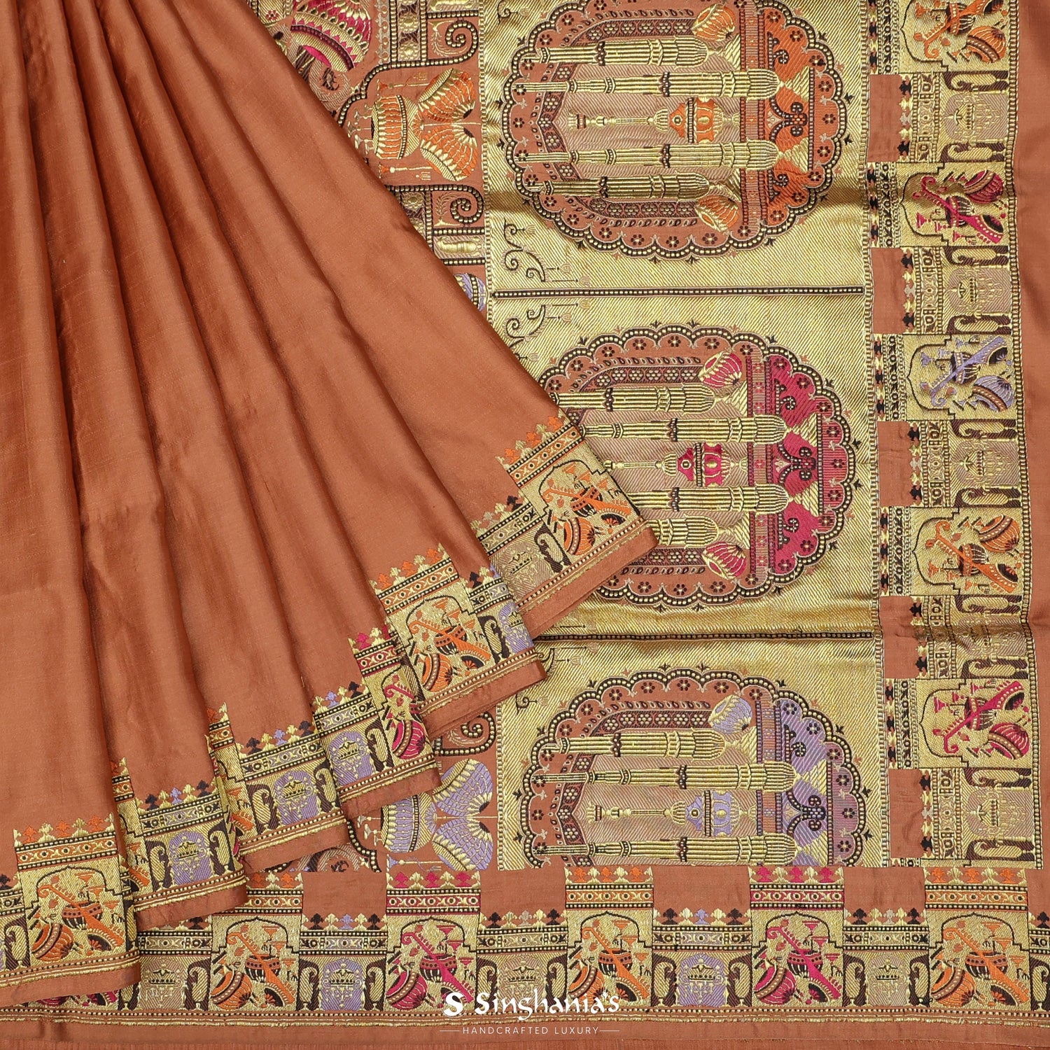 Pale Orange Plain Silk Saree With Banarasi Weaving