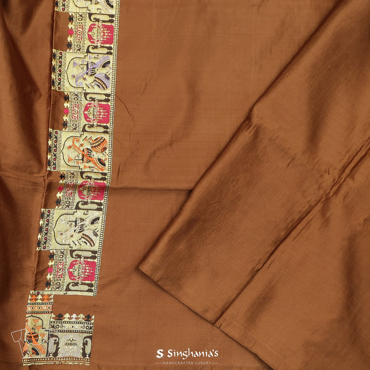 French Beige Plain Silk Saree With Banarasi Weaving