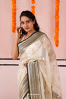 Beige Organza Banarasi Saree With Contrast Border