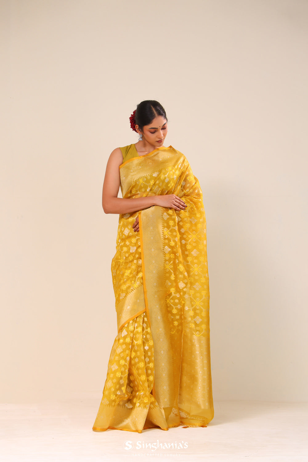 Golden Yellow Organza Chiniya Banarasi Saree