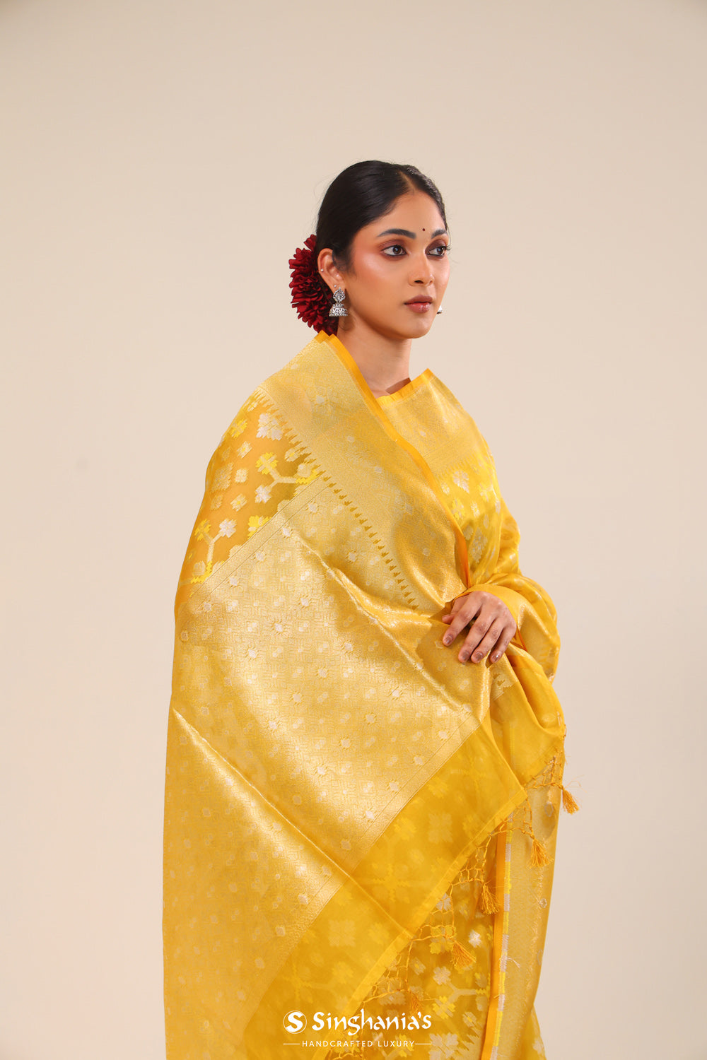 Golden Yellow Organza Chiniya Banarasi Saree