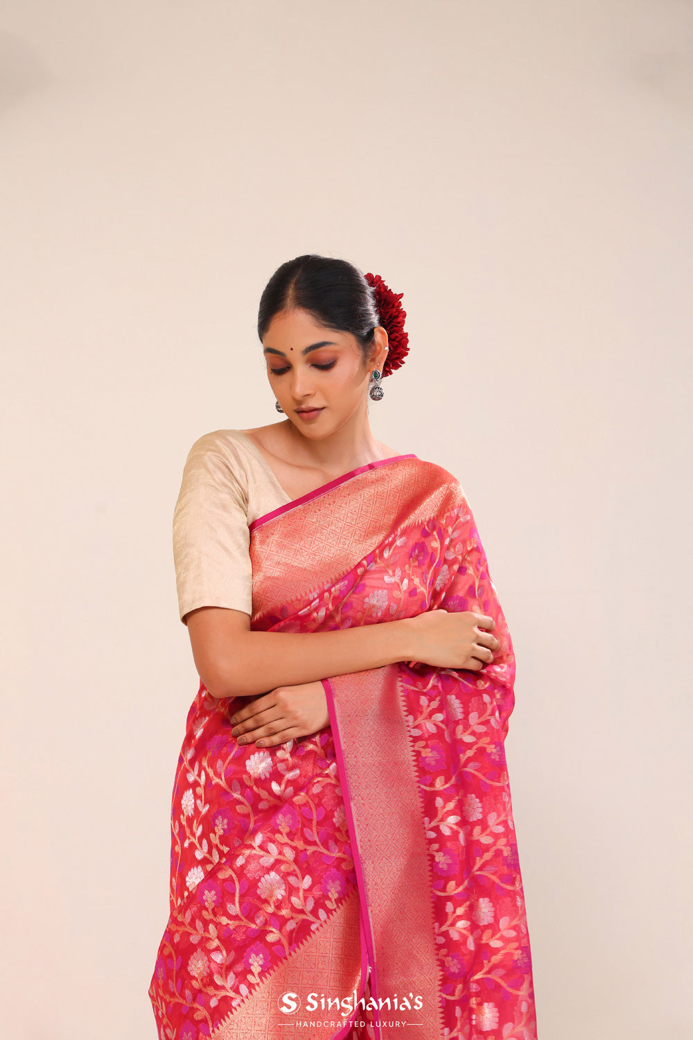 Persian Red Organza Chiniya Banarasi Saree