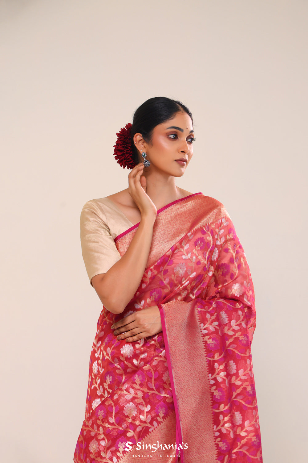 Persian Red Organza Chiniya Banarasi Saree