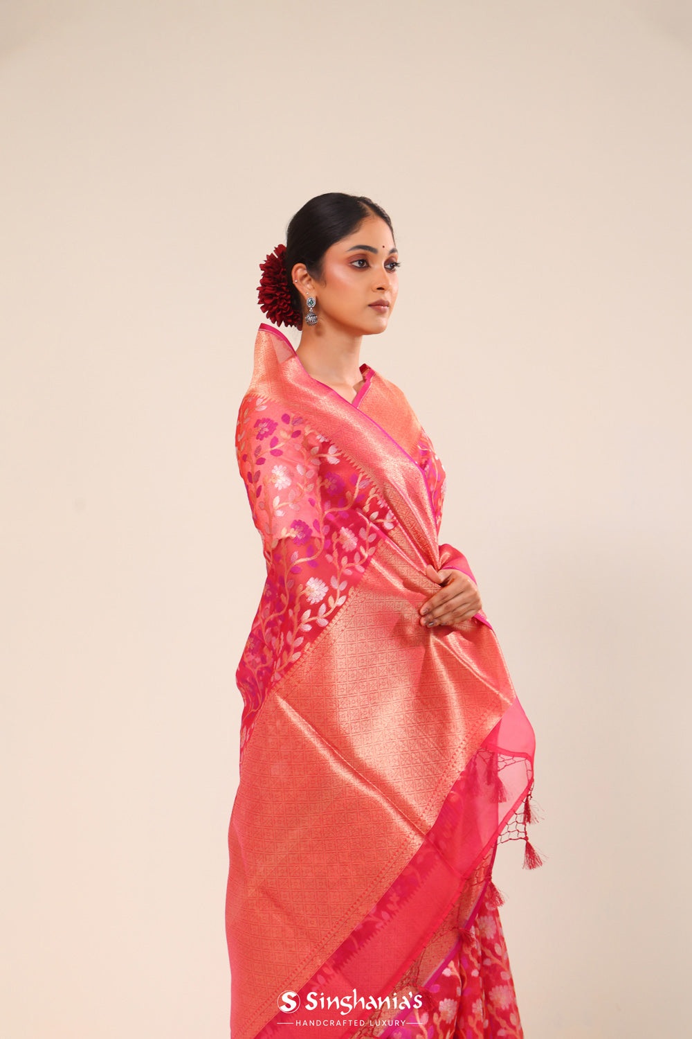 Persian Red Organza Chiniya Banarasi Saree