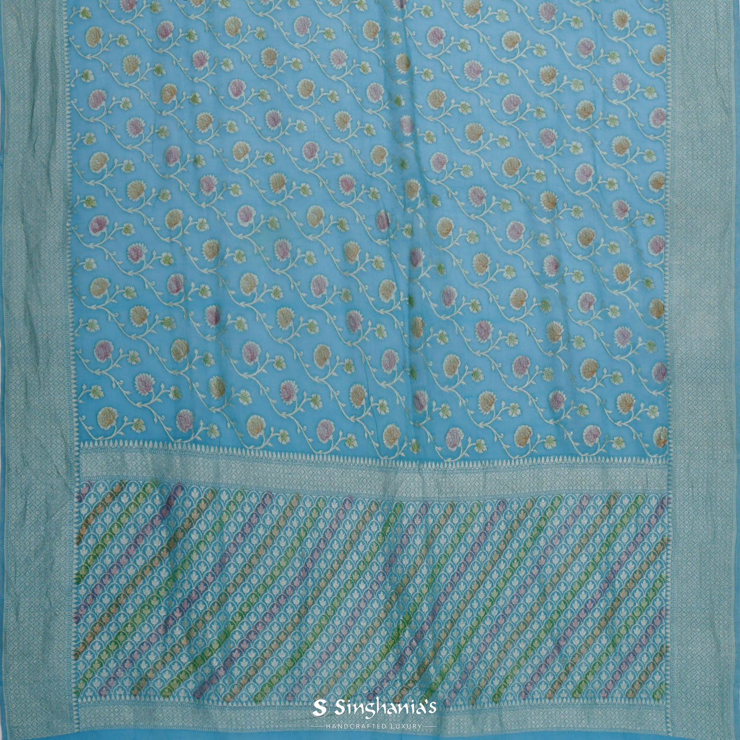 Munsell Blue Tissue Saree With Meenakari Banarasi Weaving