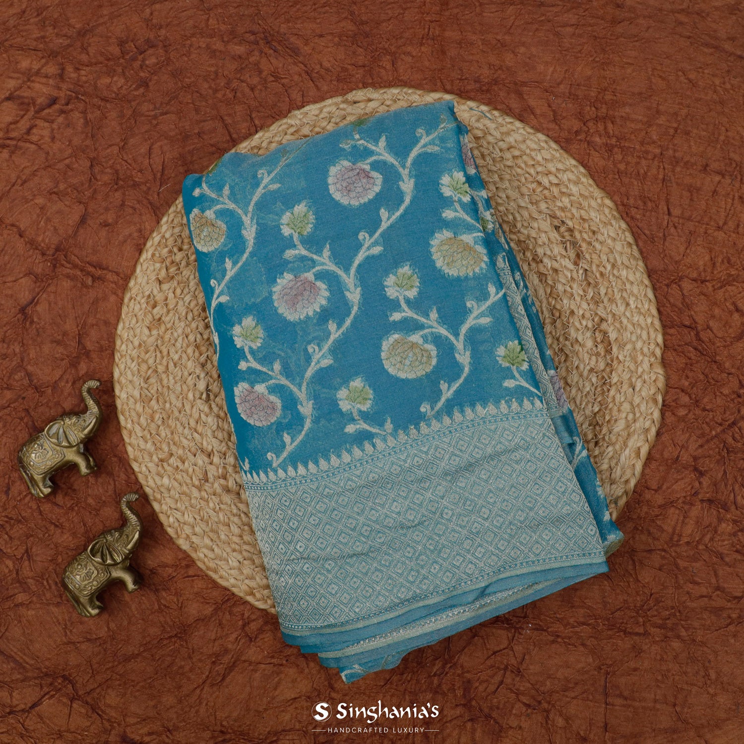 Munsell Blue Tissue Saree With Meenakari Banarasi Weaving