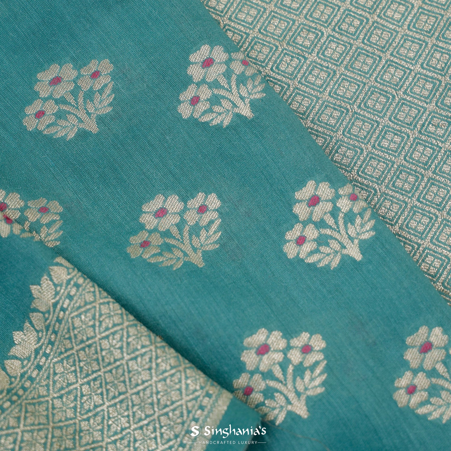 Medium Turquoise Tussar Silk Saree With Banarasi Weaving