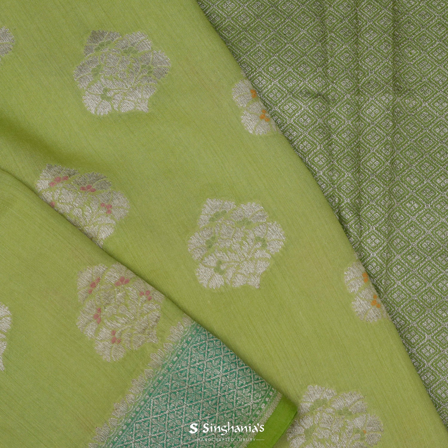 Lime Yellow Tussar Saree With Banarasi Weaving