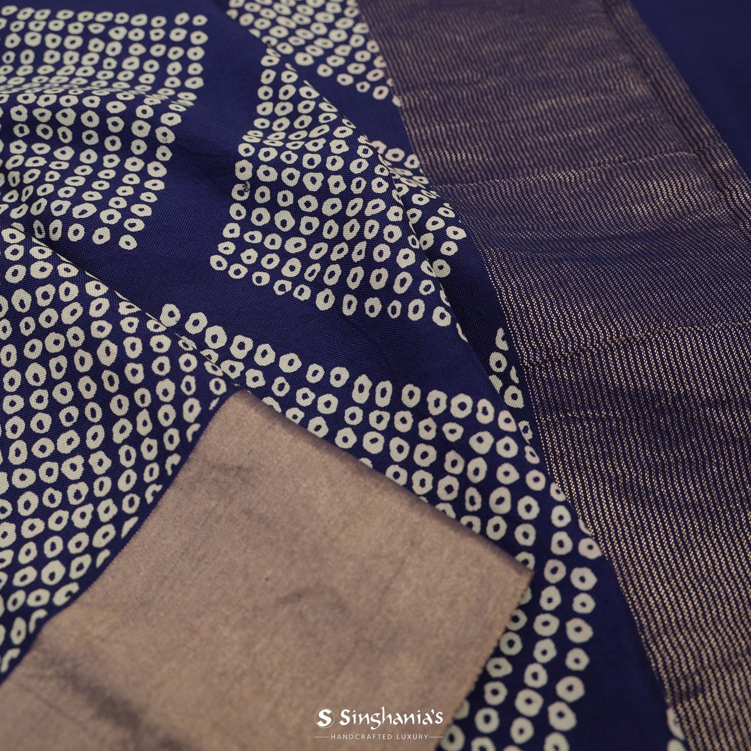 Royal Blue Printed Silk Saree With Geometrical Pattern