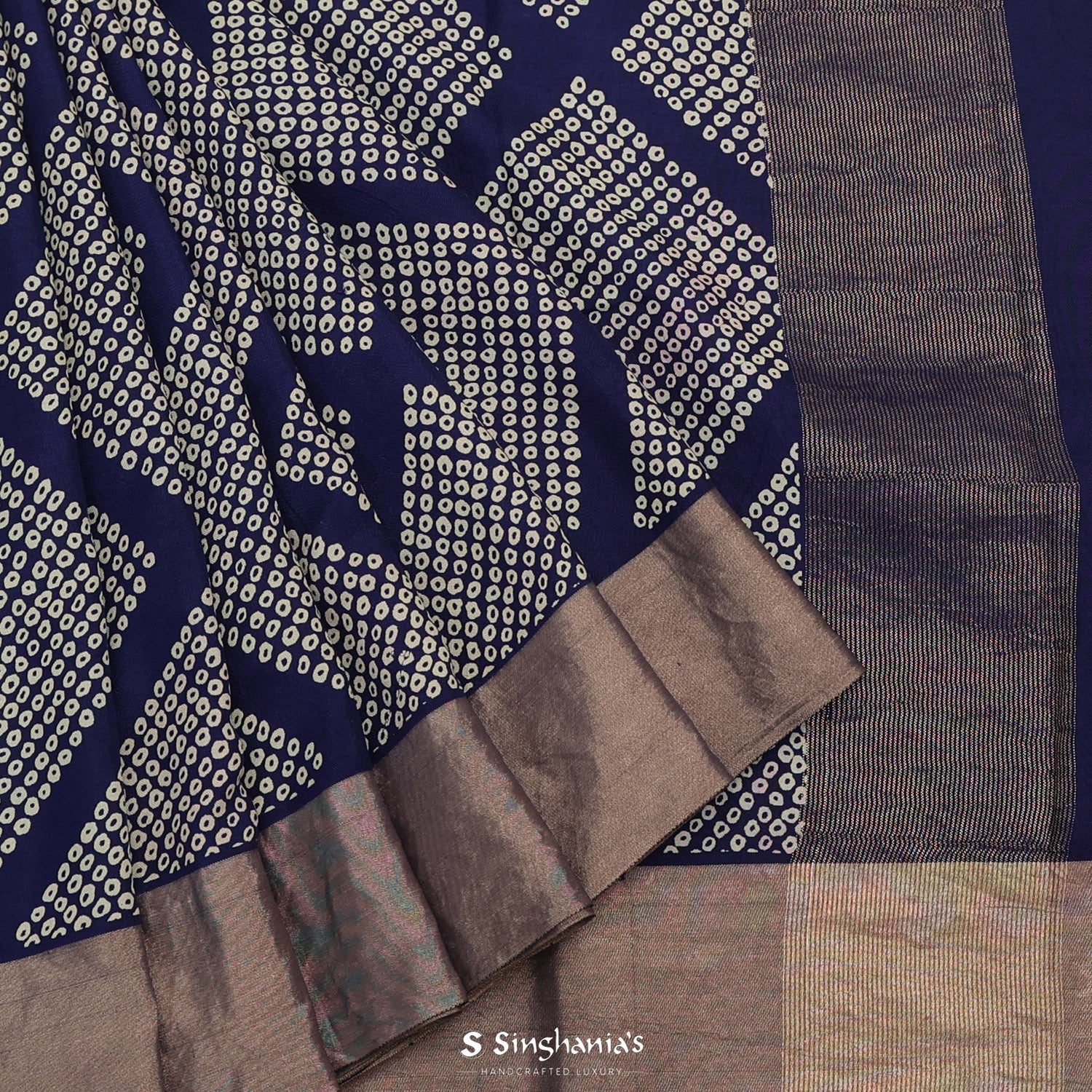 Royal Blue Printed Silk Saree With Geometrical Pattern