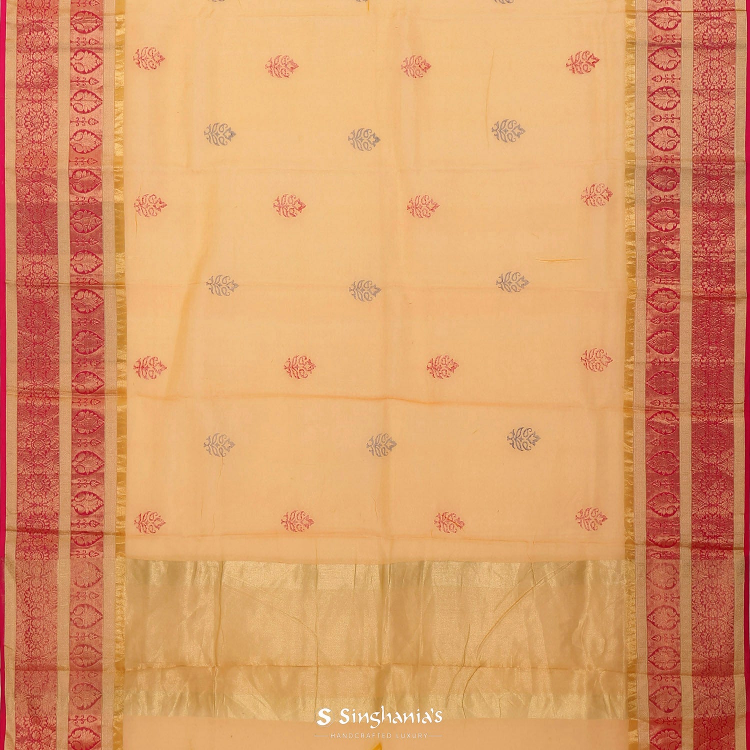 Radiant Yellow Printed Tissue Saree With Floral Butti Pattern