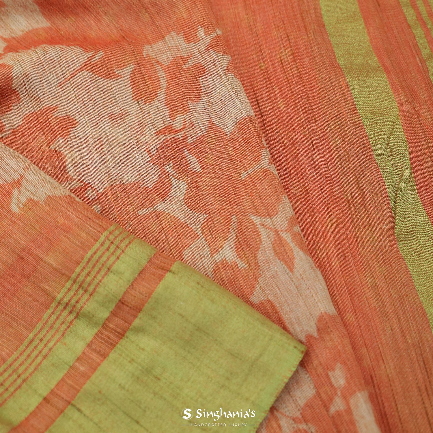 Beige Printed Dupion Saree With Floral Pattern