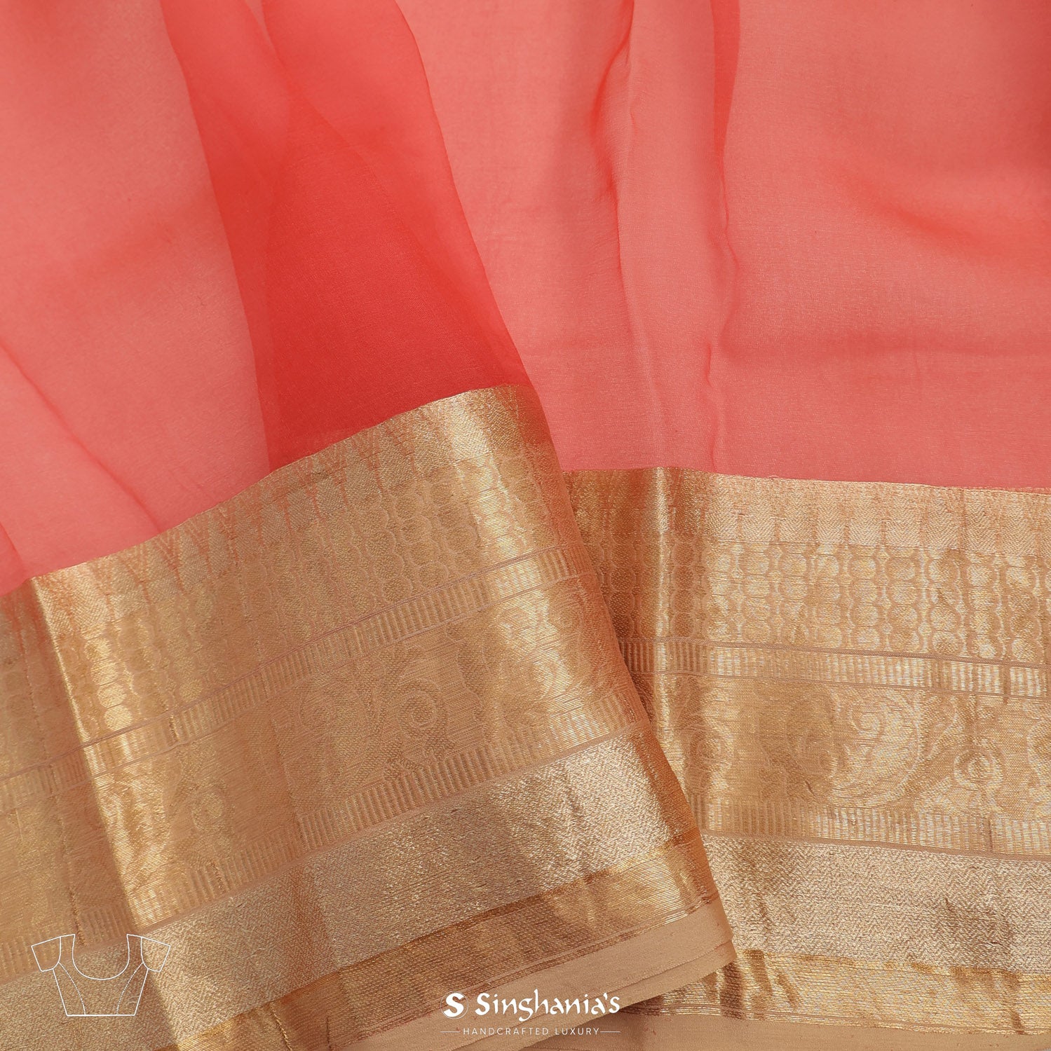 Bright Jelly Bean Red Printed Organza Saree With Floral Pattern