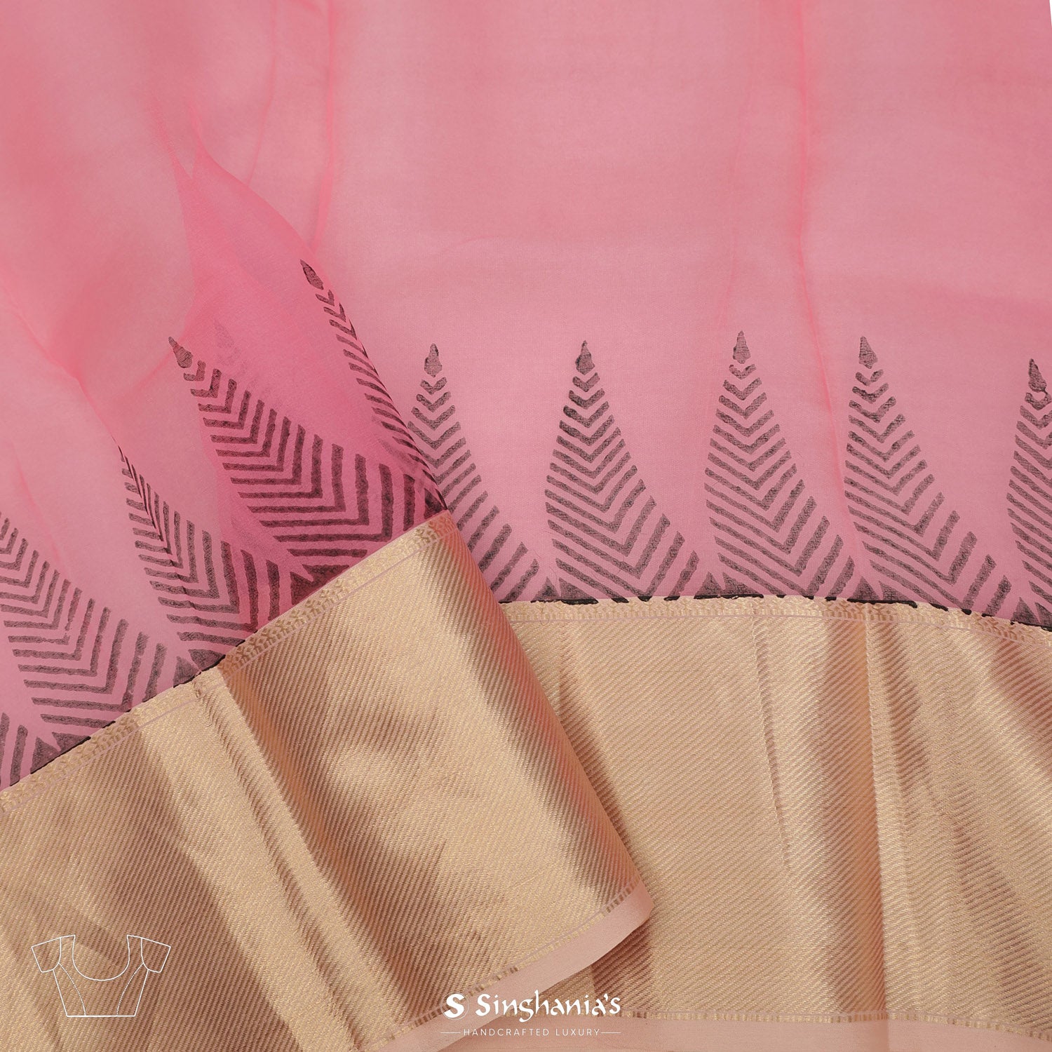 Mauvelous Pink Printed Organza Saree With Maang Tikka Butti Pattern