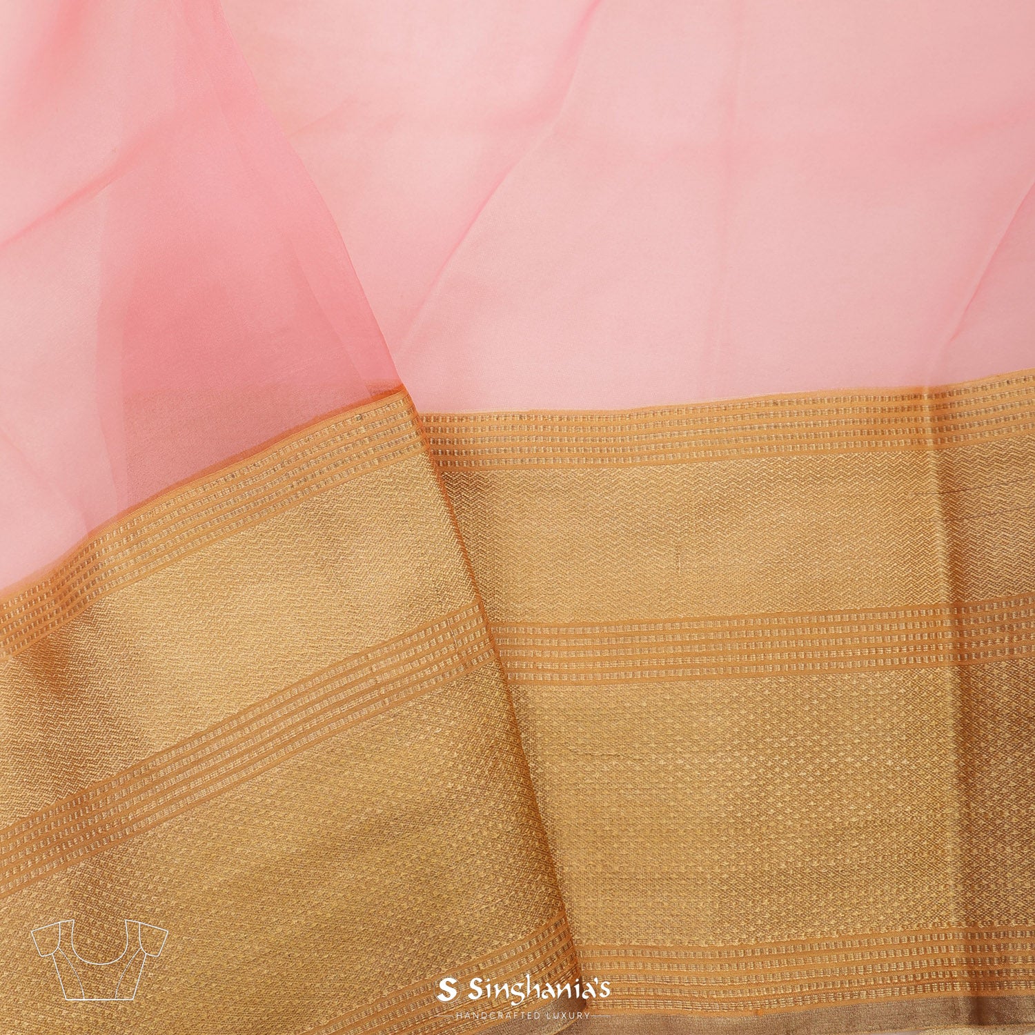 Light Blush Pink Printed Organza Saree With Floral Pattern