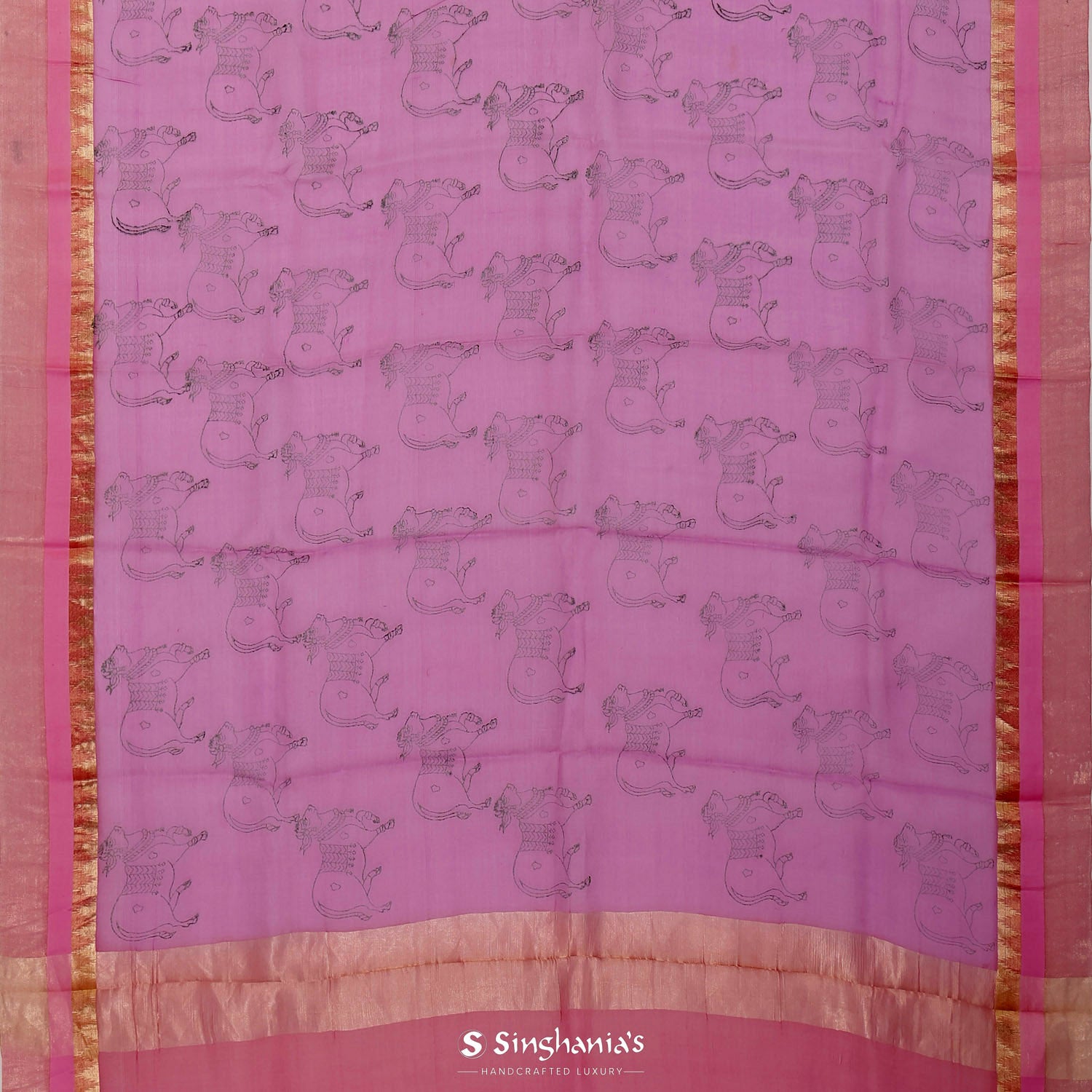 Fandango Purple Printed Organza Saree With Pichwai Pattern