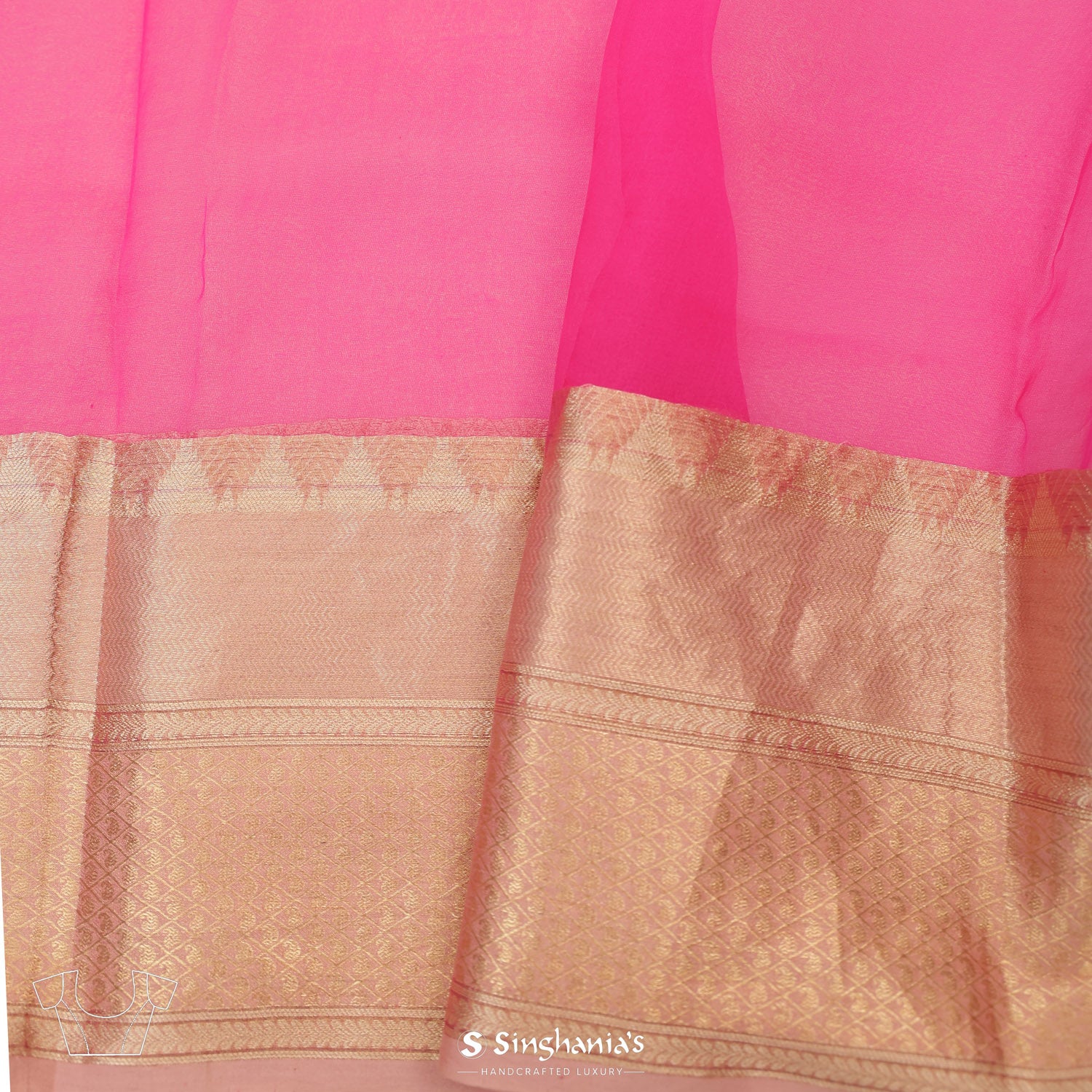 Cerise Pink Printed Organza Saree With Floral Butti Pattern